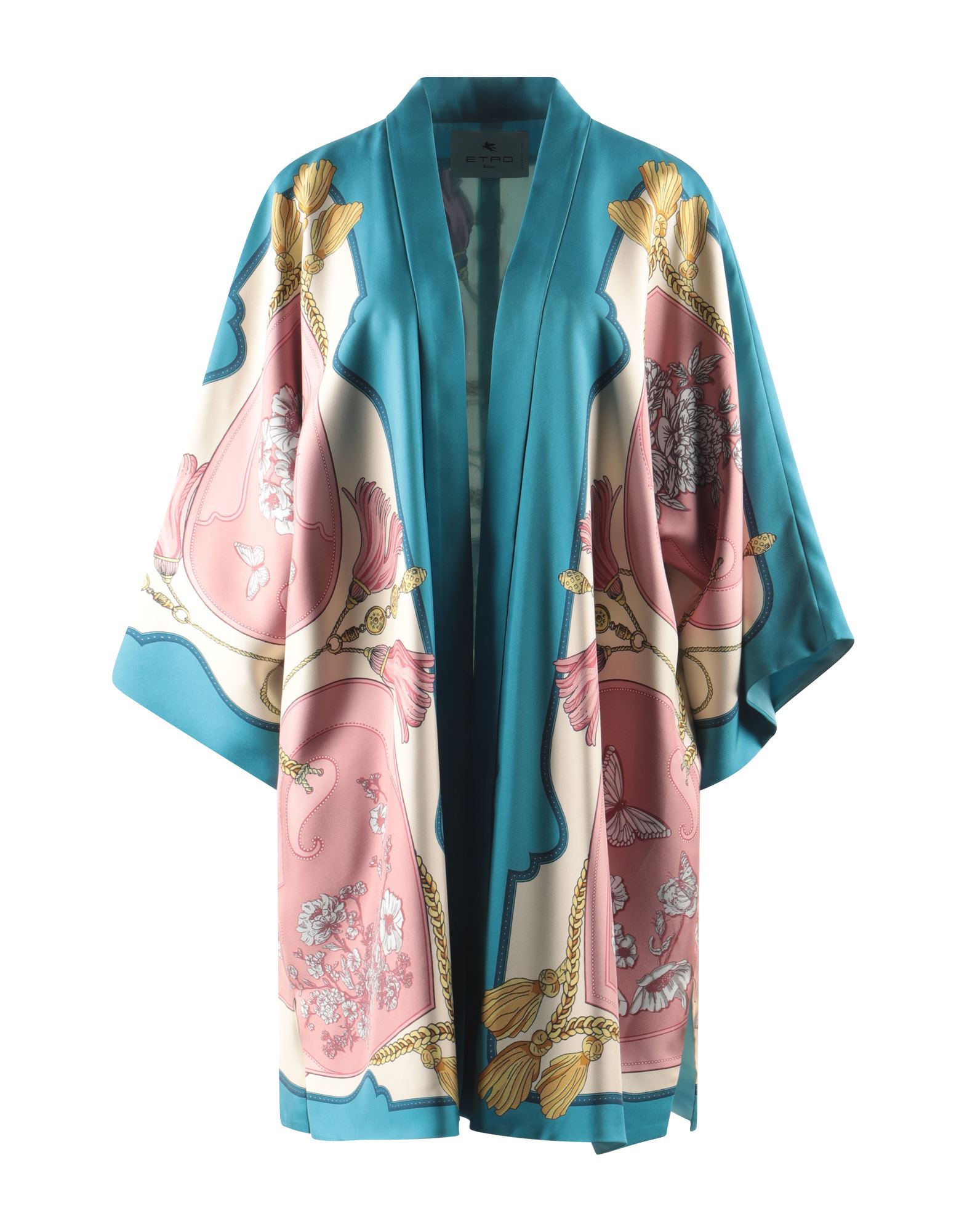 트윌, 장식 부착 없음, 플로럴 모티브, 딥 네크라인, 롱 슬리브, 안감있음, 포켓 없음, 기모노. 이미지