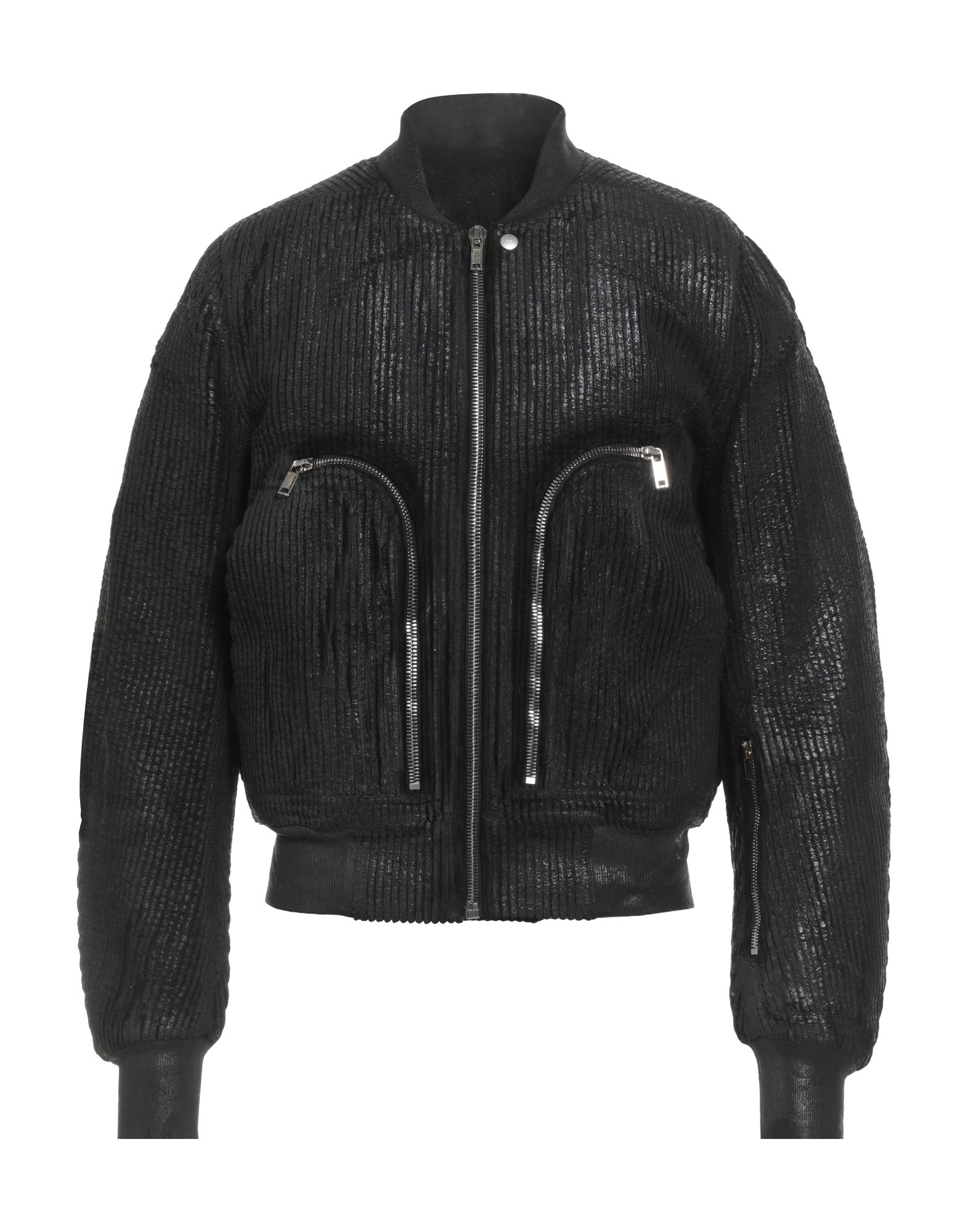 보머 자켓, 코듀로이, 코팅 효과, 솔리드 컬러, 니트 트리밍, 크루넥, 싱글브레스티드, 롱 슬리브, 합성 충전재, 지퍼 여밈, 지퍼 포켓, 손세탁, 표백 금지, 건조기 사용불가. 이미지