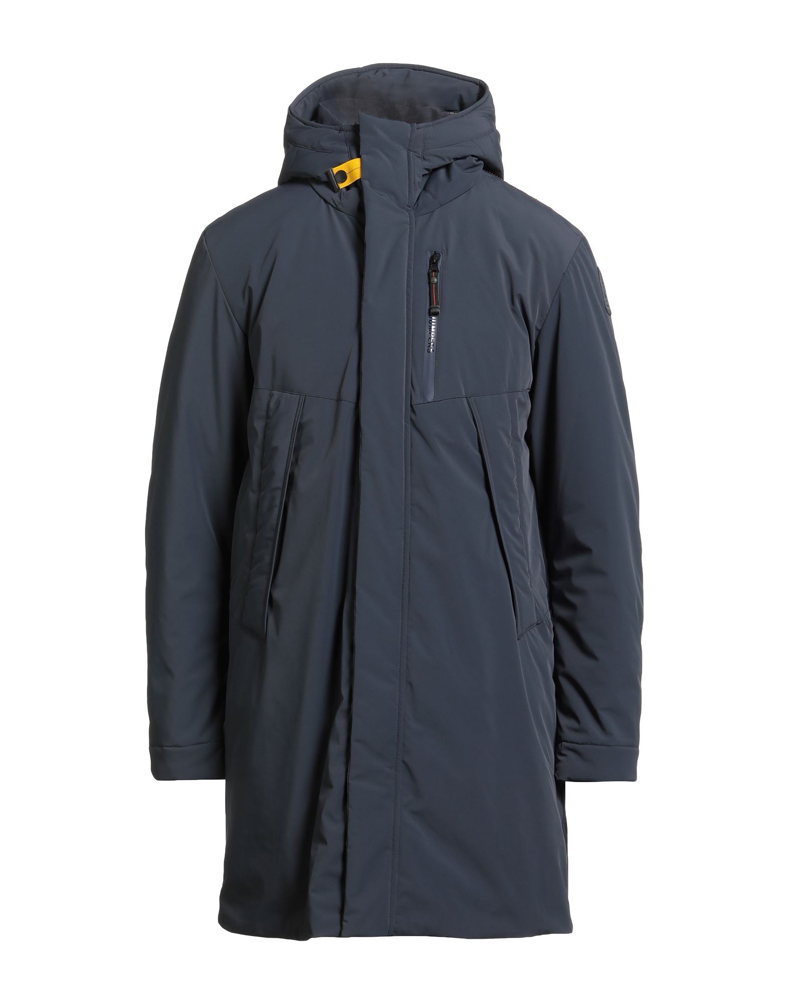 파카, 테크니컬 패브릭, 스트레치 패브릭, 브랜드 로고, 솔리드 컬러, 후드, 롱 슬리브, 스냅버튼 커프스, 합성 충전재, 헤비 패딩, 지퍼 여밈, 스냅버튼 여밈, 드로스트링 웨이스트, 지퍼 포켓, 내부 포켓, 세탁기로 세탁, 표백 금지, 건조기 사용불가, 다림질 금지. 이미지