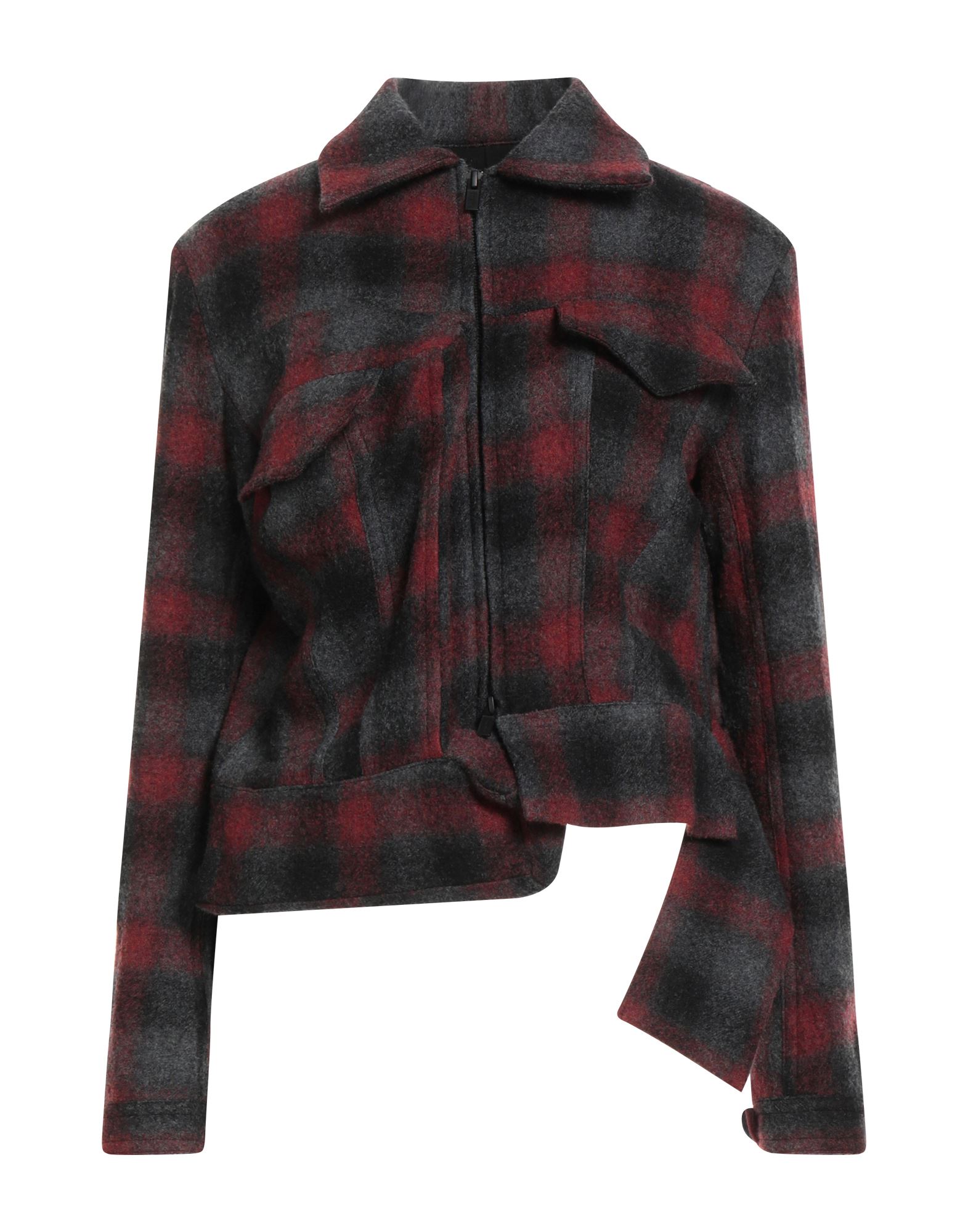 캐주얼 자켓, 울, 플란넬, 장식 부착 없음, 체크, 클래식 칼라, 롱 슬리브, 안감있음, 지퍼 여밈, 포켓 2개, 드라이클리닝, 표백 금지, 건조기 사용불가. 이미지