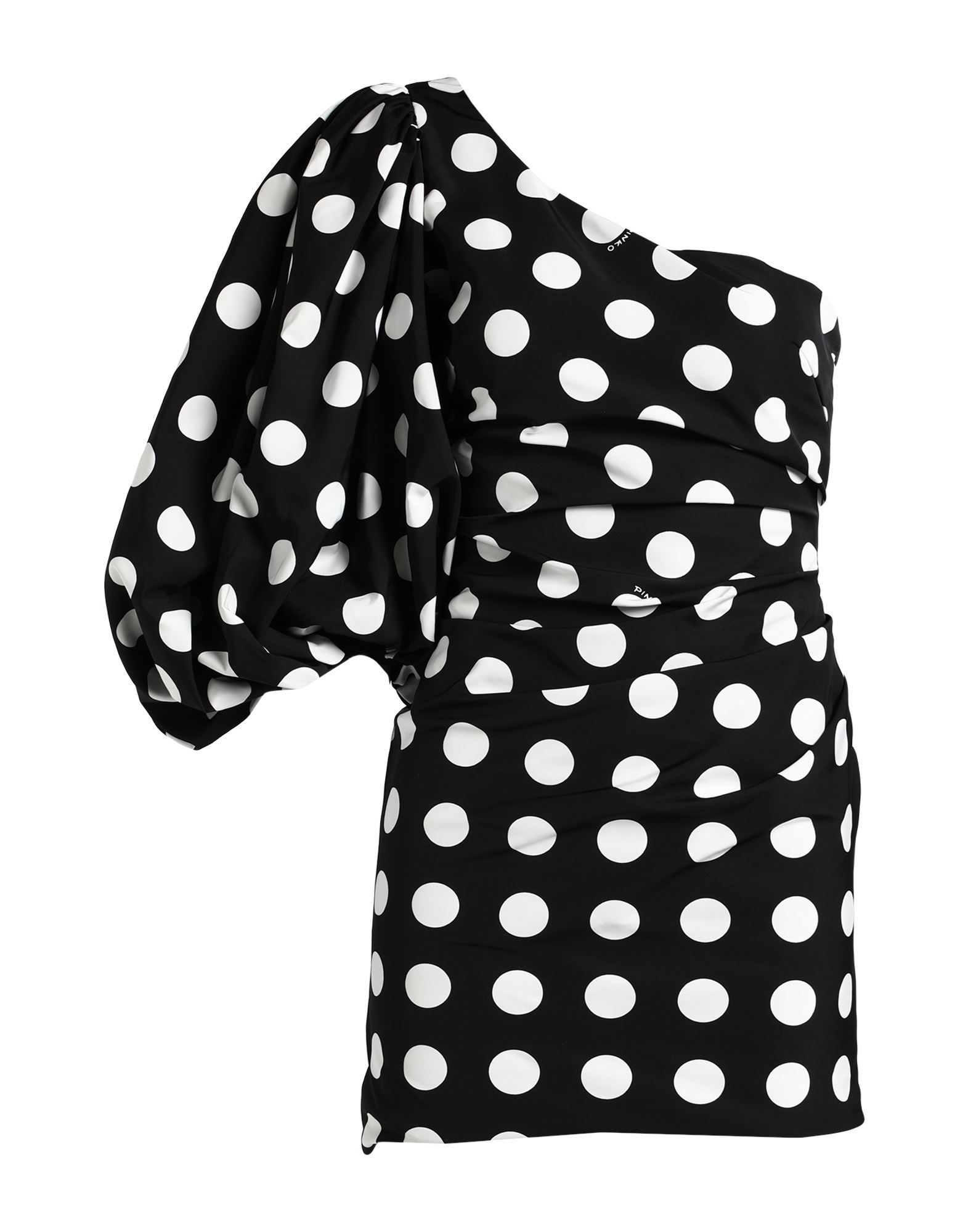 원숄더 드레스, 타프타, 폴카도트, 브랜드 로고, 드레이프, 안감있음, 지퍼 여밈, 포켓 없음, 드라이클리닝, 표백 금지, 건조기 사용불가. 이미지