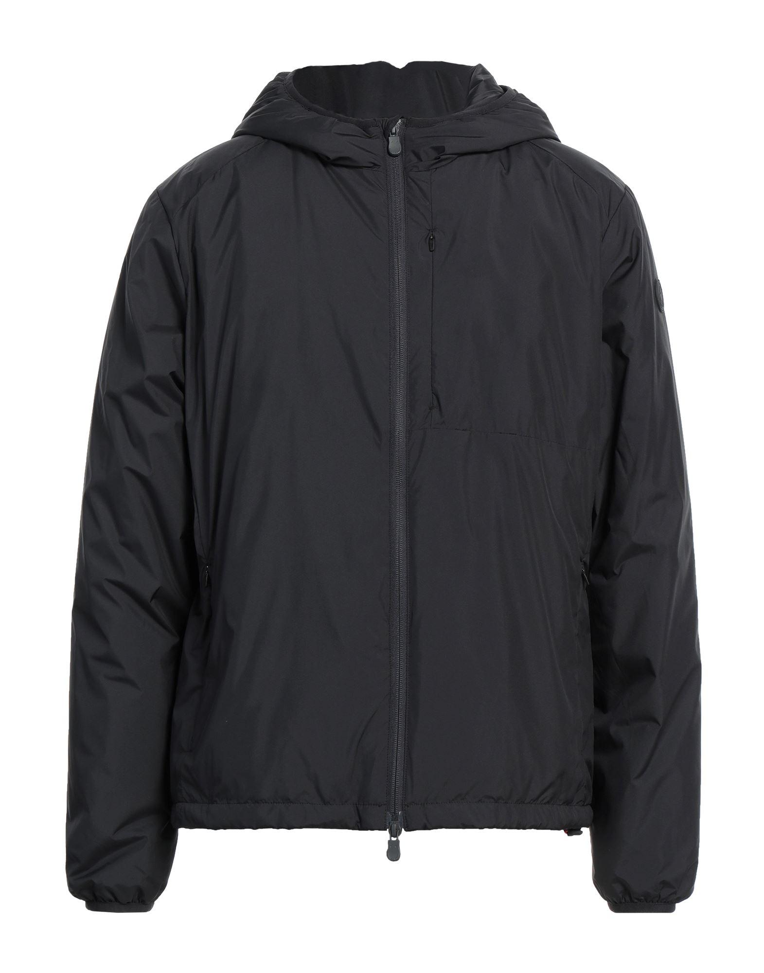 캐주얼 자켓, 테크니컬 패브릭, 솔리드 컬러, 브랜드 로고, 후드, 싱글브레스티드, 롱 슬리브, 합성 충전재, 지퍼 여밈, 멀티 포켓, 세탁기로 세탁, 표백 금지, 건조기 사용불가. 이미지