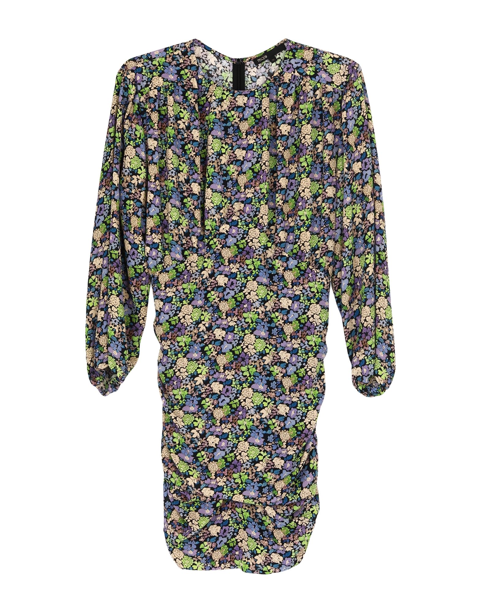 크레이프, 개더 디테일, 플로럴 모티브, 크루넥, 롱 슬리브, 안감있음, 지퍼 여밈, 포켓 없음, 스트레치, 손세탁 또는 드라이클리닝, 표백 금지, 건조기 사용가능, 바디콘 드레스. 이미지