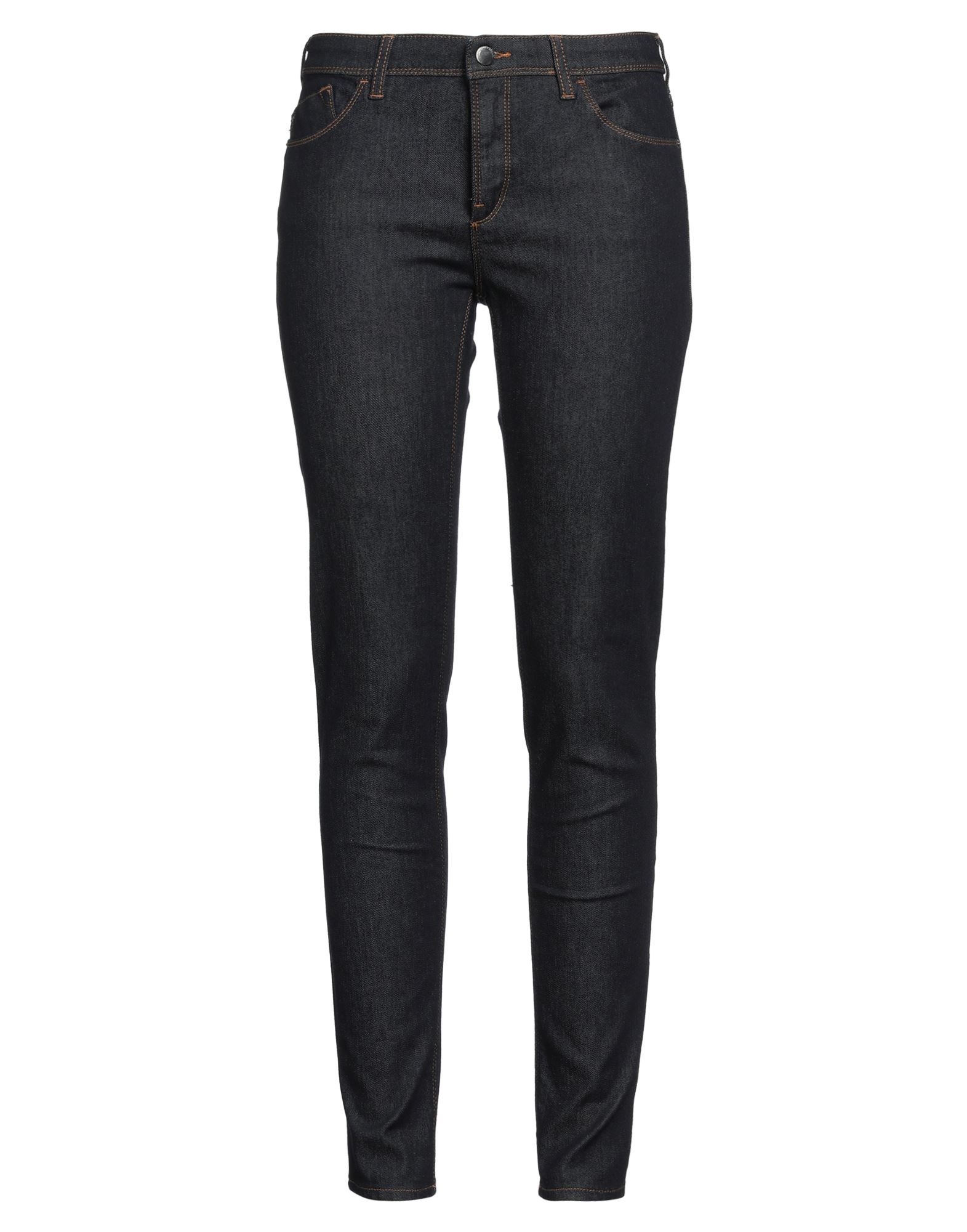 스키니 진, 데님, 솔리드 컬러, 자수 로고 장식, 다크 워싱, 로우 크로치, 벨트 루프, 스키니, 지퍼 여밈, 1 버튼, 멀티 포켓, 스트레치, 세탁기로 세탁, 표백 금지, 건조기 사용불가. 이미지