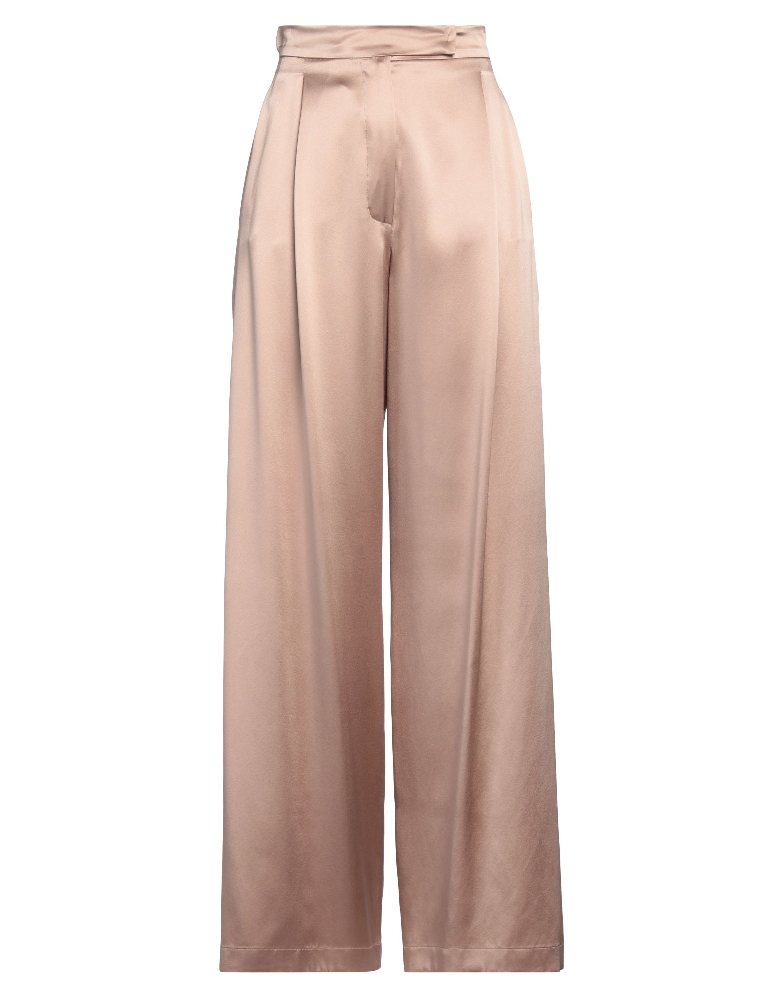 와이드 레그 팬츠, 새틴, 솔리드 컬러, 장식 부착 없음, 하이 웨이스트, 컴포트 핏, 지퍼 여밈, 후크 여밈, 멀티 포켓, 드라이클리닝, 표백 금지, 건조기 사용불가. 이미지