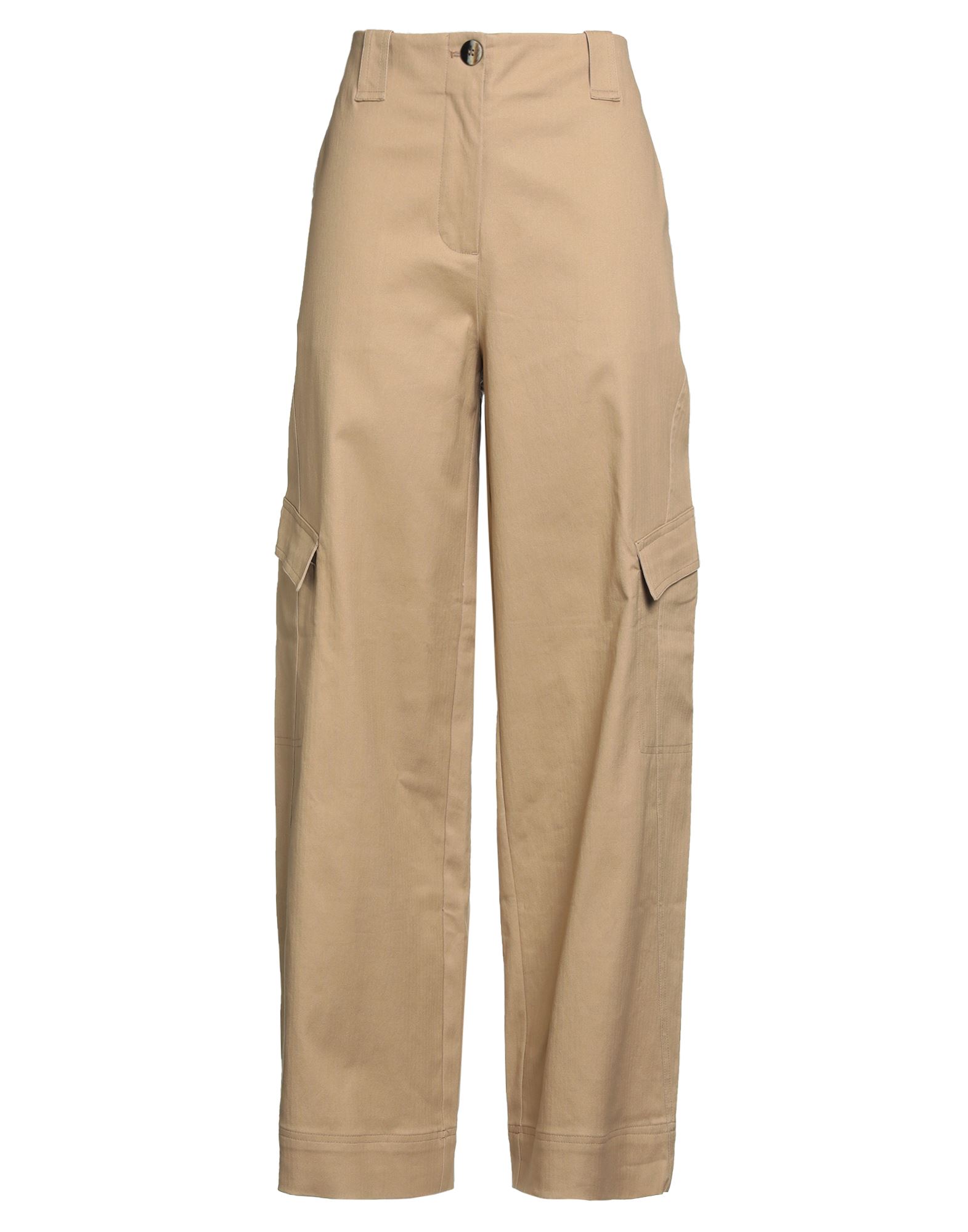 카고 팬츠, 우븐, 헤링본, 장식 부착 없음, 하이 웨이스트, 레귤러 핏, 지퍼 여밈, 1 버튼, 멀티 포켓, 스트레치, 드라이클리닝, 표백 금지, 건조기 사용불가. 이미지