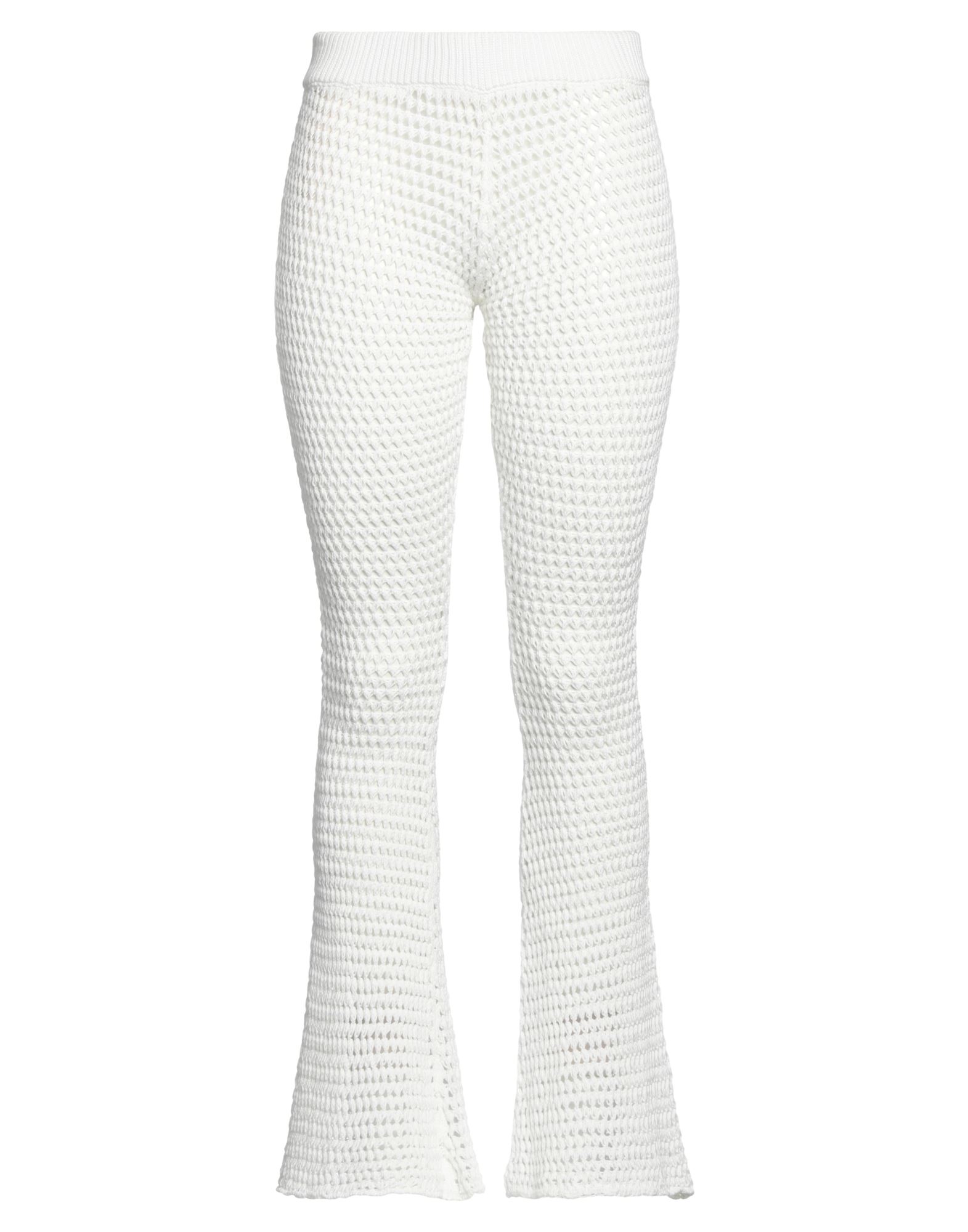 니트 소재, 미디엄웨이트 니트, 장식 부착 없음, 솔리드 컬러, 로우 웨이스트, 엘라스틱 웨이스트, 플레어 레그 스타일, 컴포트 핏, 포켓 없음, 기타 바지. 이미지