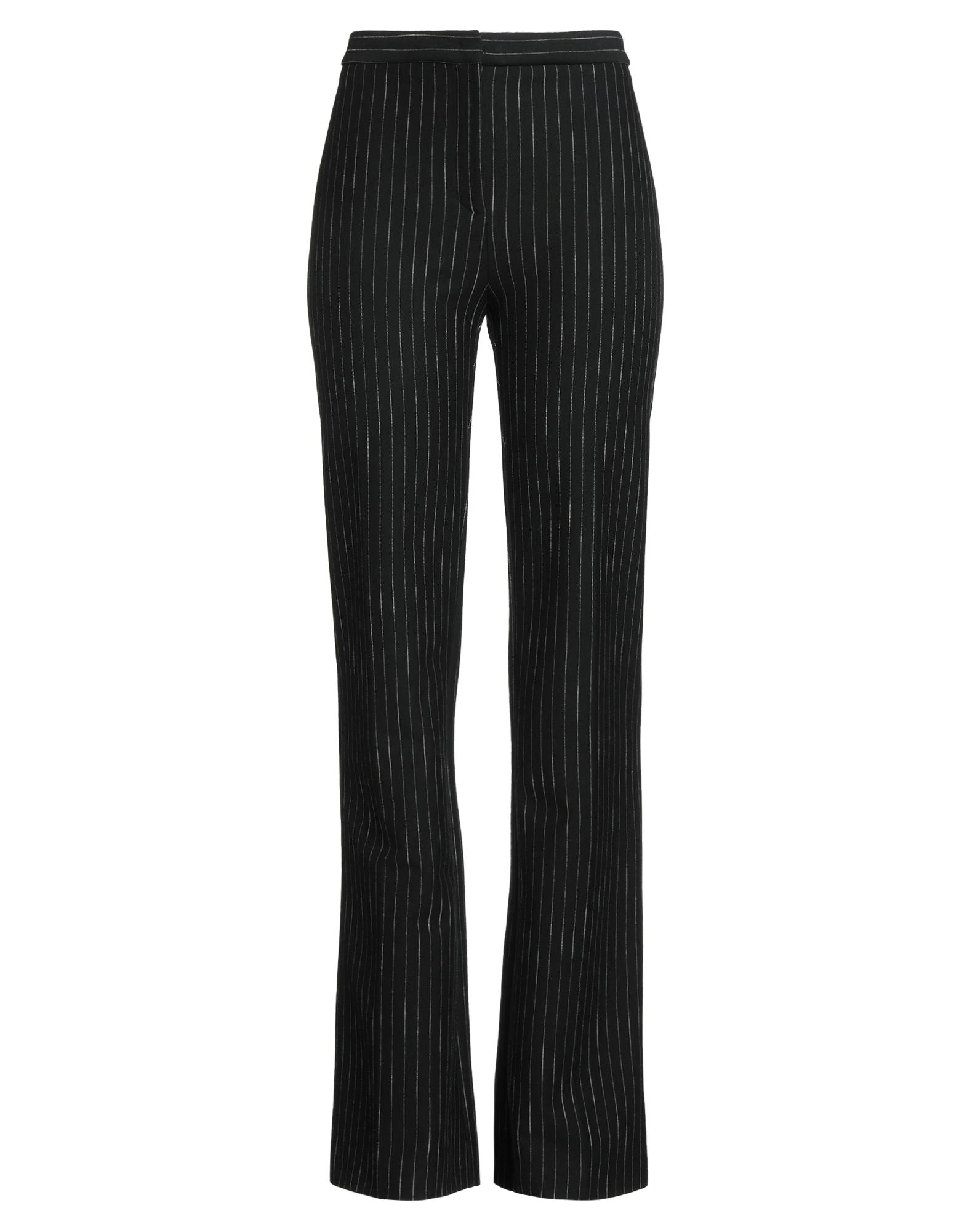 플레어 팬츠, 저지, 핀스트라이프, 장식 부착 없음, 하이 웨이스트, 레귤러 핏, 후크 여밈, 지퍼 여밈, 스트레치, 드라이클리닝, 표백 금지, 건조기 사용불가. 이미지