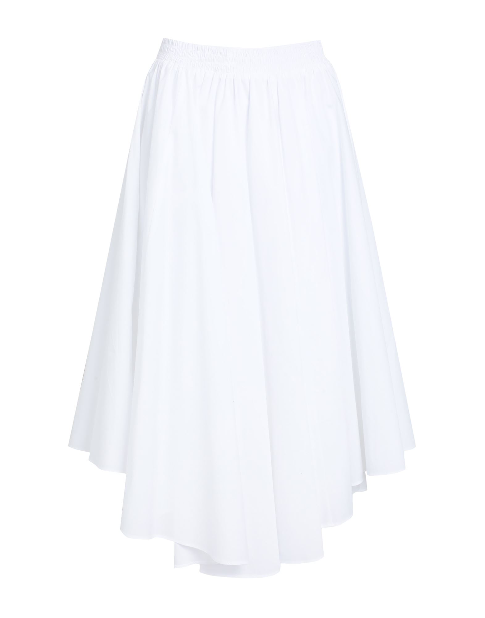 비대칭 스커트, 포플린, 솔리드 컬러, 개더 디테일, 엘라스틱 웨이스트라인, 안감있음, 비대칭 헴, 포켓 없음, 스트레치. 이미지