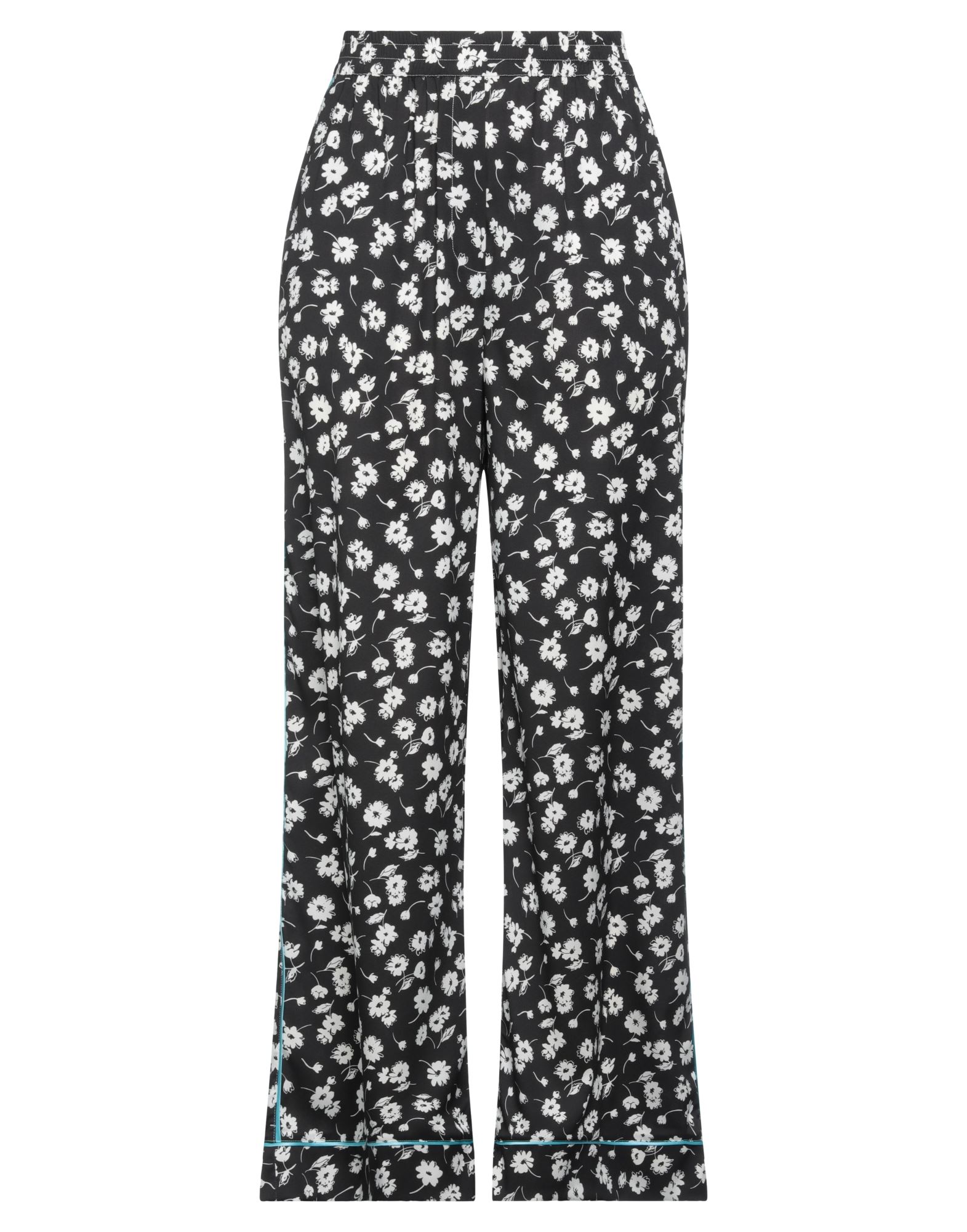 새틴, 사이드 스트라이프, 플로럴 모티브, 하이 웨이스트, 엘라스틱 웨이스트, 스트레이트 레그, 컴포트 핏, 멀티 포켓, 스트레치, 기타 바지. 이미지