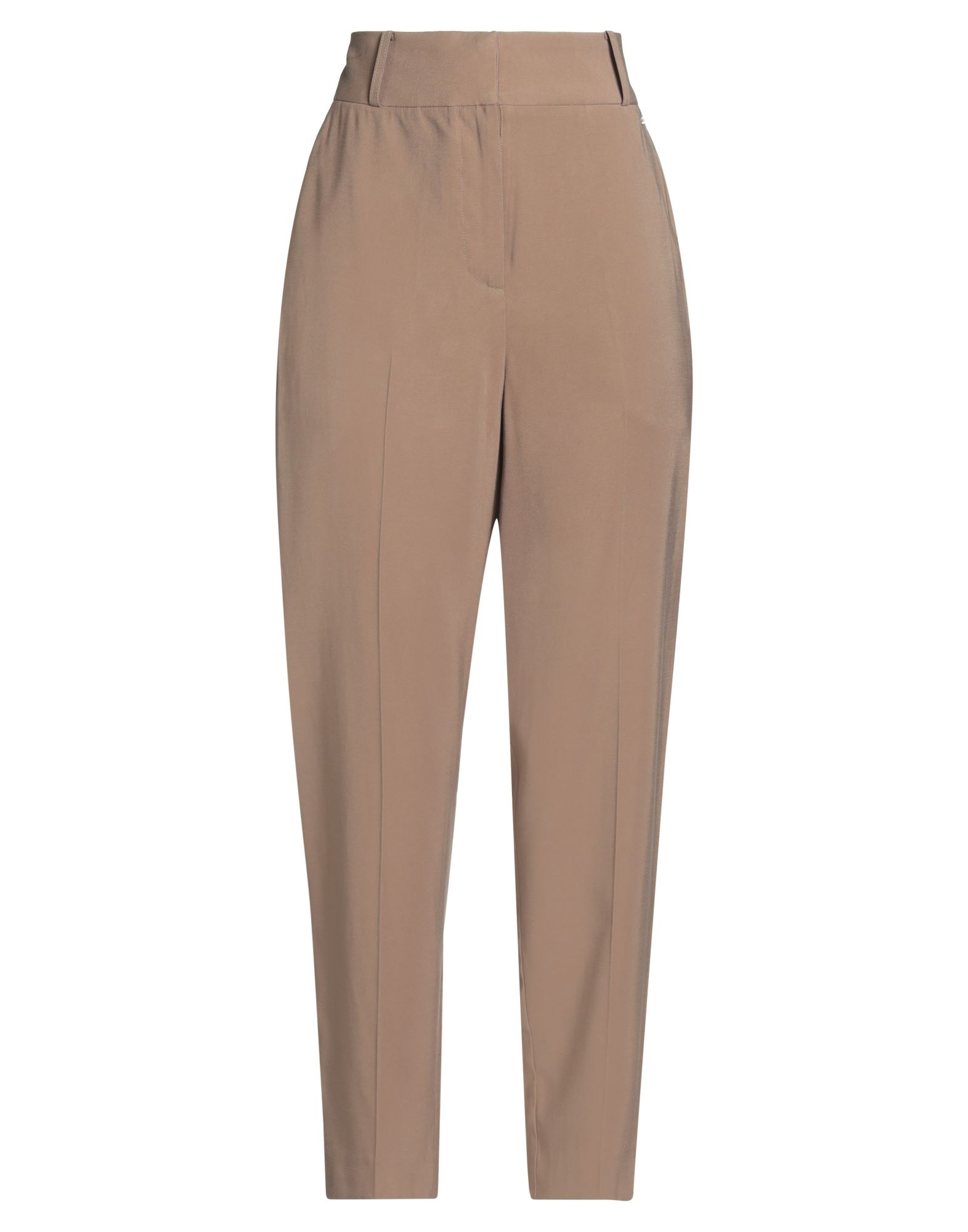 테이퍼드 팬츠, 트윌, 솔리드 컬러, 브랜드 로고, 하이 웨이스트, 레귤러 핏, 지퍼 여밈, 후크 여밈, 멀티 포켓, 세탁기로 세탁, 표백 금지, 건조기 사용불가. 이미지