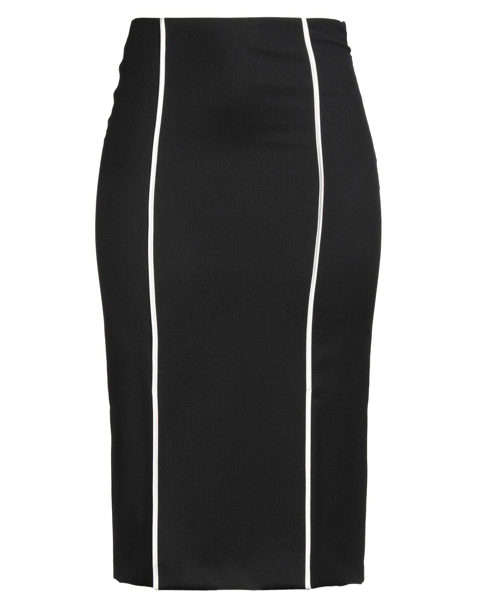 펜슬 스커트, 트윌, 스트레치 패브릭, 장식 디테일 솔리드 컬러, 새틴 트리밍, 안감있음, 지퍼 여밈, 드라이클리닝, 표백 금지, 건조기 사용불가. 이미지