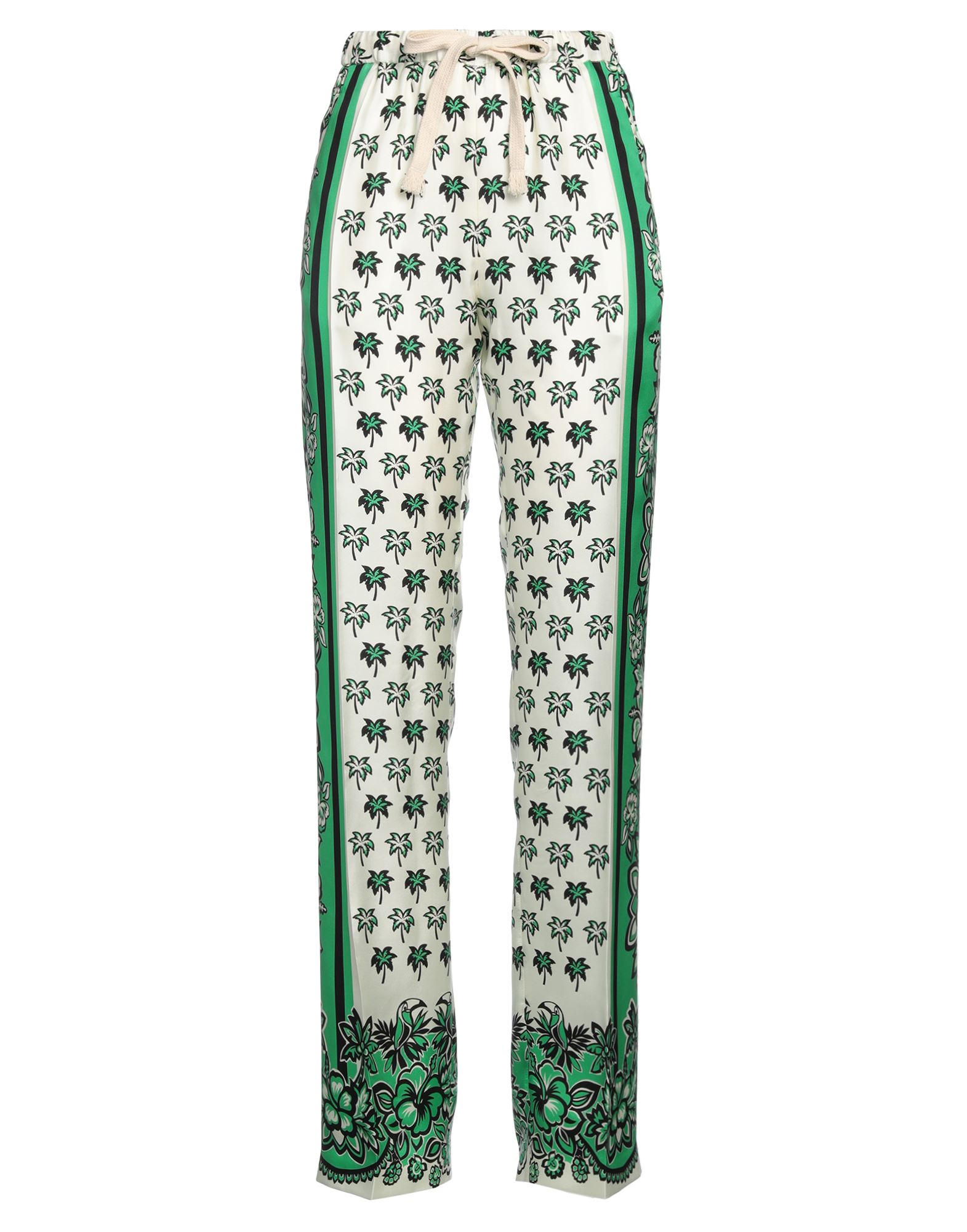 새틴, 장식 부착 없음, 플로럴 모티브, 하이 웨이스트, 스트레이트 레그, 레귤러 핏, 엘라스틱, 멀티 포켓, 테일러드. 이미지