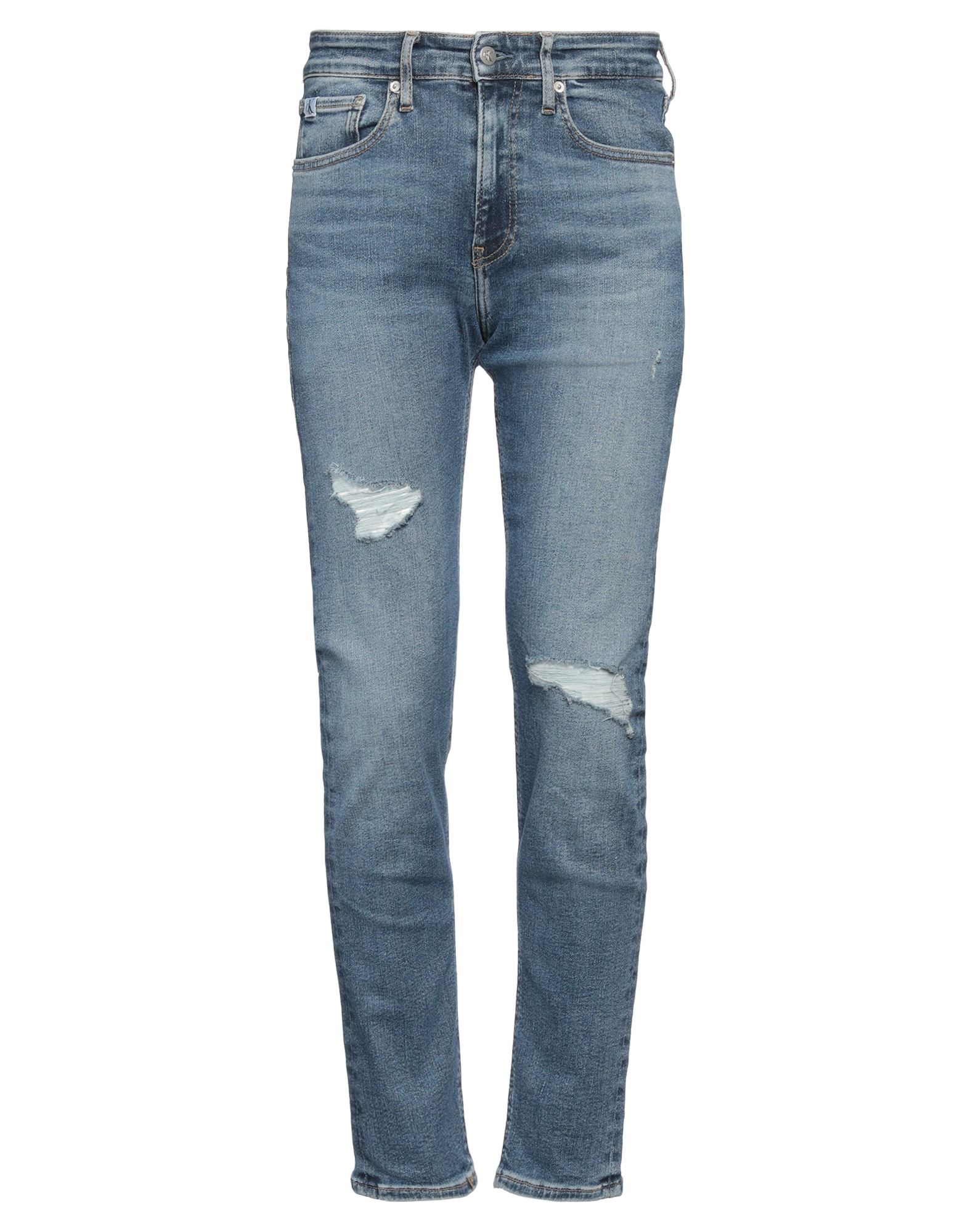 테이퍼드 진, 데님, 바랜 효과, 솔리드 컬러, 브랜드 로고, 미디엄 워싱, 노멀 웨이스트, 벨트 루프, 스키니, 안감없음, 지퍼 여밈, 1 버튼, 멀티 포켓, 스트레치, 세탁기로 세탁, 표백 금지, 건조기 사용가능. 이미지