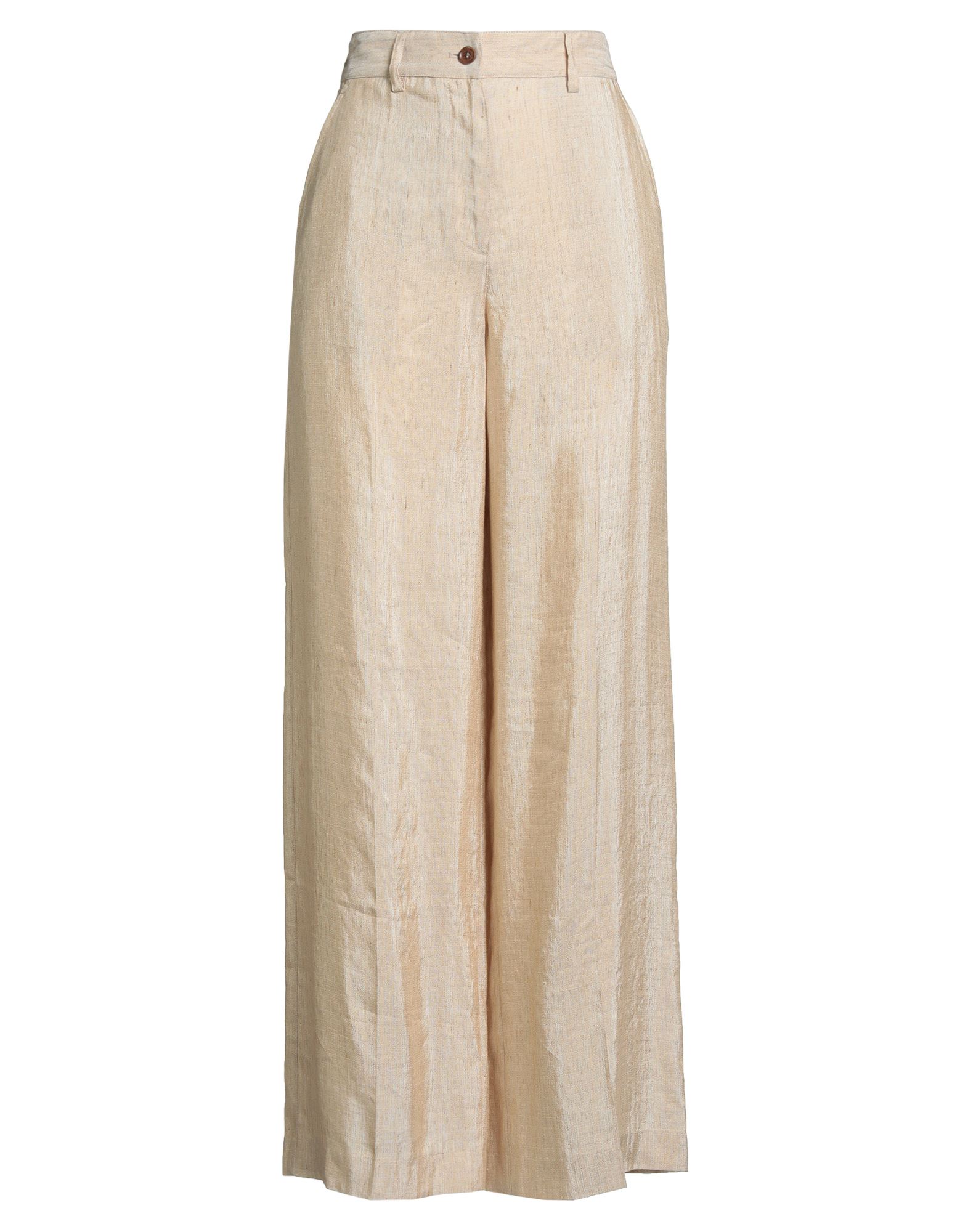 와이드 레그 팬츠, 리넨, 솔리드 컬러, 장식 부착 없음, 하이 웨이스트, 레귤러 핏, 버튼 여밈, 지퍼 여밈, 멀티 포켓, 드라이클리닝, 표백 금지, 건조기 사용불가, 흠잡을 데 없는 프로페셔널한 오피스 룩을 연출해줄 우아하고 세련된 아이템. 이미지