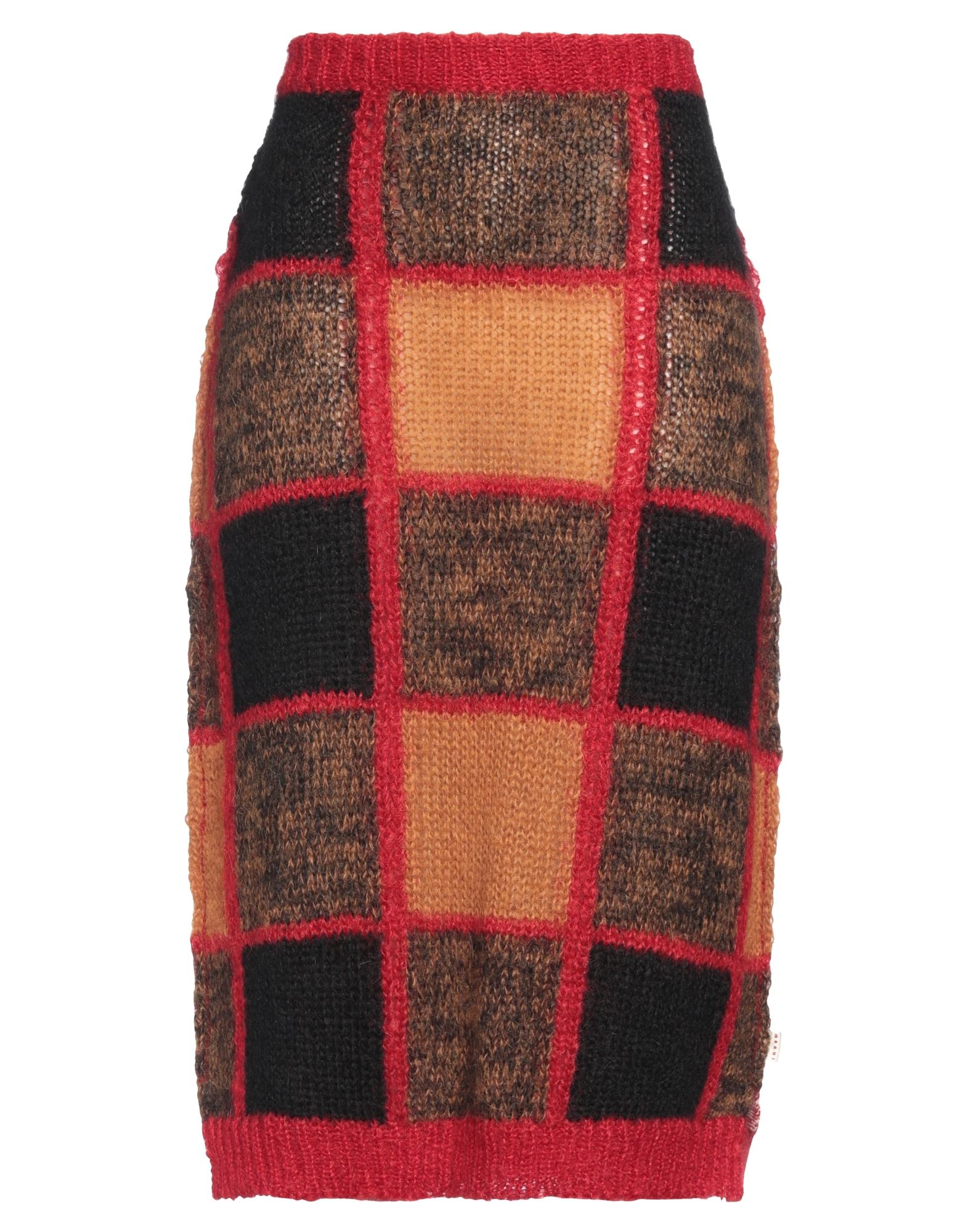 니트 소재, 멜란지 효과, 헤비웨이트 니트, 장식 부착 없음, 체크, 엘라스틱 웨이스트, 안감없음, 포켓 없음, 라지 핏, 펜슬 스커트. 이미지