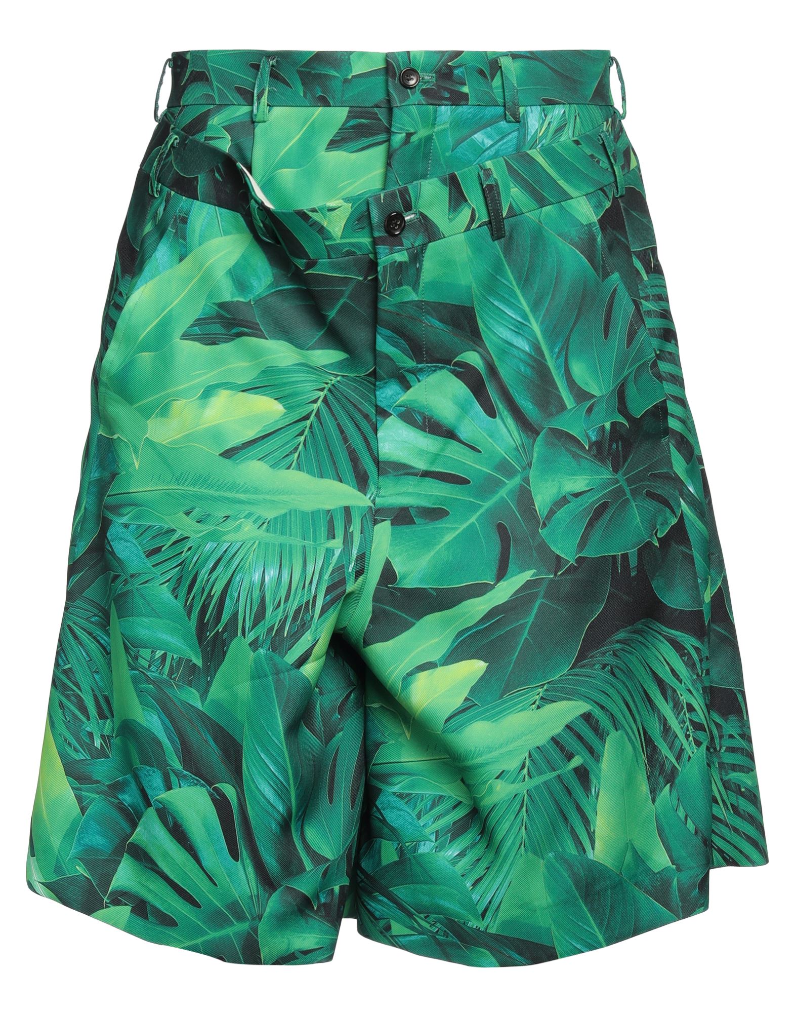 버뮤다 쇼츠, 개버딘, 플로럴 모티브, 장식 부착 없음, 하이 웨이스트, 지퍼 여밈, 버튼 여밈, 웰트 포켓, 슬릿 포켓, 드라이클리닝, 표백 금지, 건조기 사용불가. 이미지