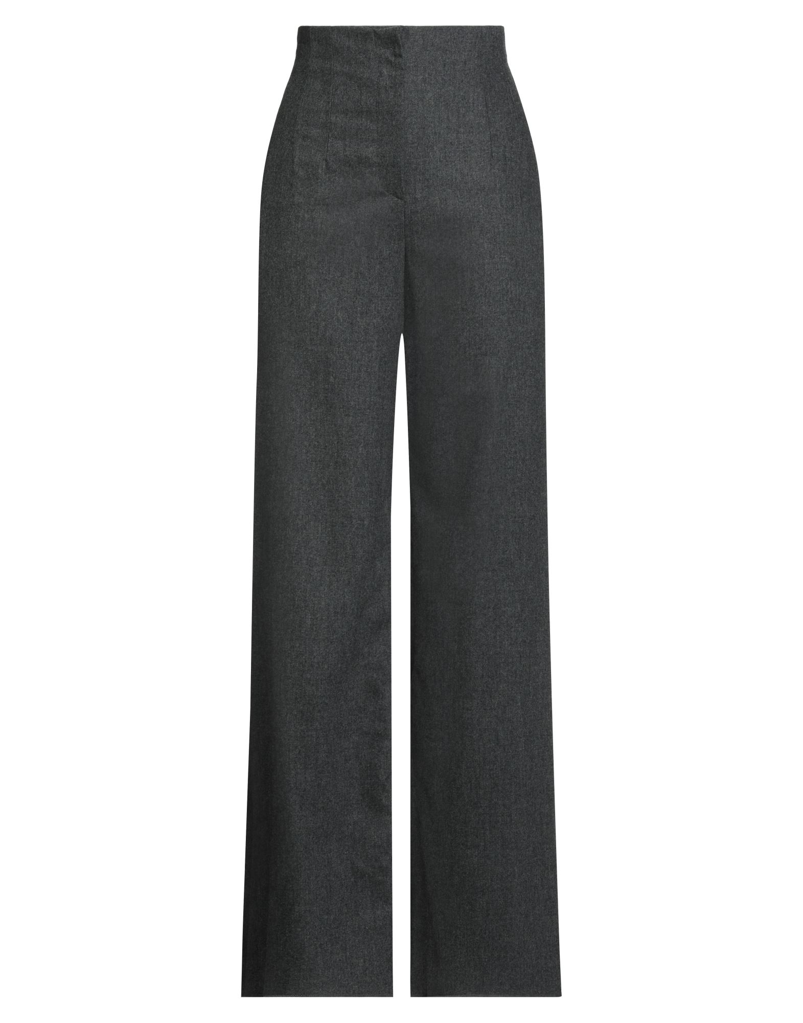 와이드 레그 팬츠, 플란넬, 멜란지, 장식 부착 없음, 하이 웨이스트, 컴포트 핏, 지퍼 여밈, 스냅버튼 여밈, 슬릿 포켓, 스트레치, 드라이클리닝, 표백 금지, 건조기 사용불가. 이미지