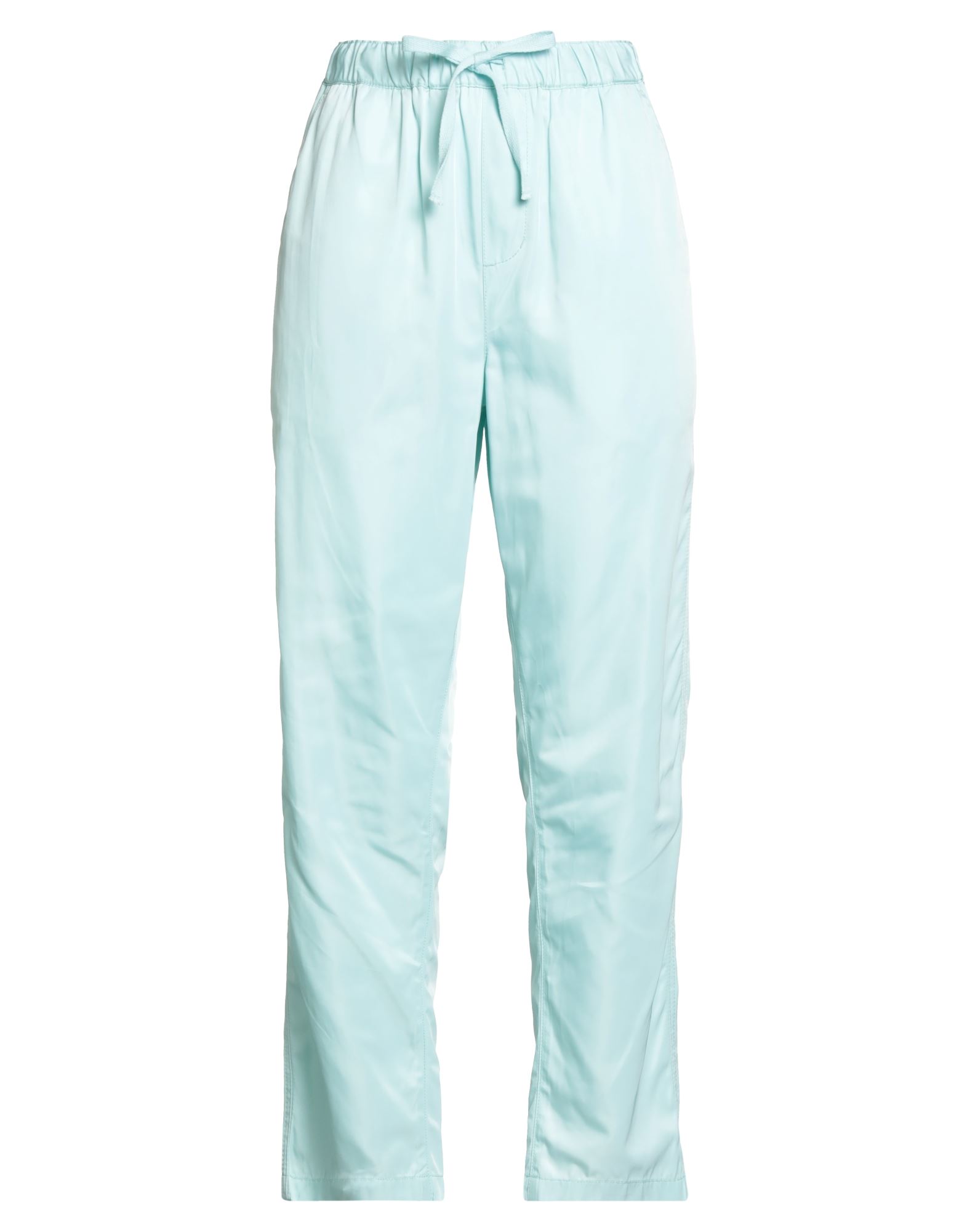 트랙 팬츠, 새틴, 솔리드 컬러, 장식 부착 없음, 하이 웨이스트, 엘라스틱 웨이스트라인, 레귤러 핏, 드로스트링 여밈, 슬릿 포켓, 웰트 포켓, 세탁기로 세탁, 표백 금지, 건조기 사용가능, 운동이나 야외 활동에 적합한, 스타일과 편안함을 모두 갖춘 퍼포먼스 스포츠웨어. 이미지