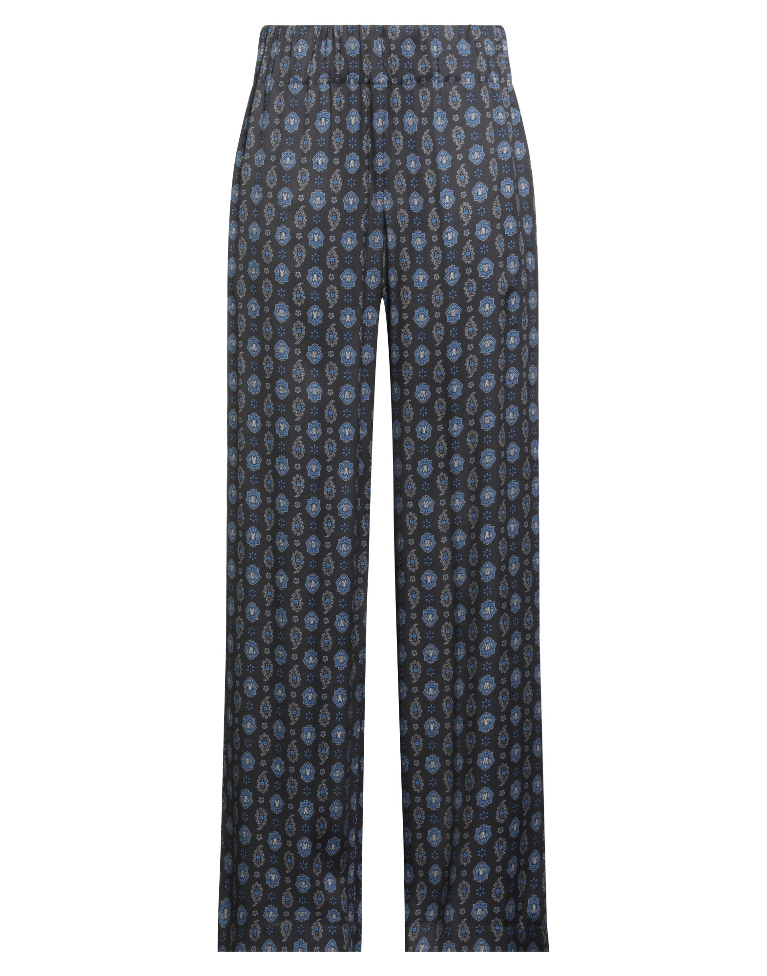 파자마 팬츠, 새틴, 페이즐리 패턴, 장식 부착 없음, 하이 웨이스트, 엘라스틱 웨이스트라인, 레귤러 핏, 멀티 포켓, 드라이클리닝, 표백 금지, 건조기 사용불가. 이미지