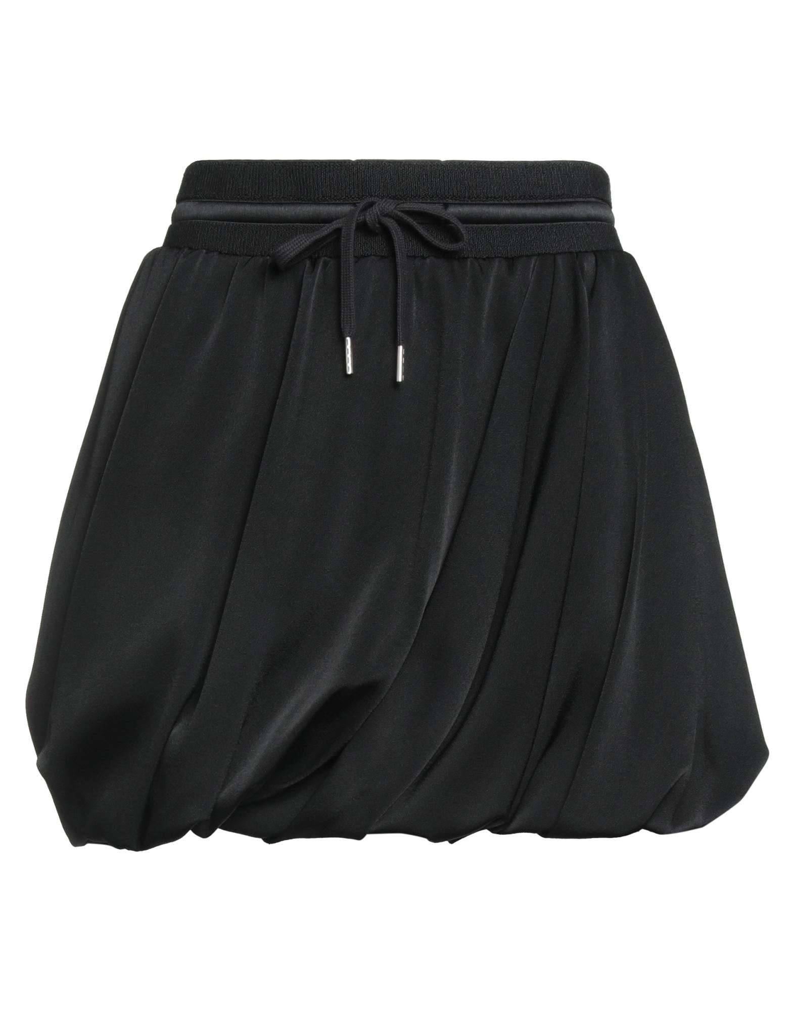 벌룬 스커트, 새틴, 니트 소재, 솔리드 컬러, 장식 부착 없음, 드로스트링 웨이스트, 안감있음, 슬릿 포켓, 드라이클리닝, 표백 금지, 건조기 사용불가. 이미지