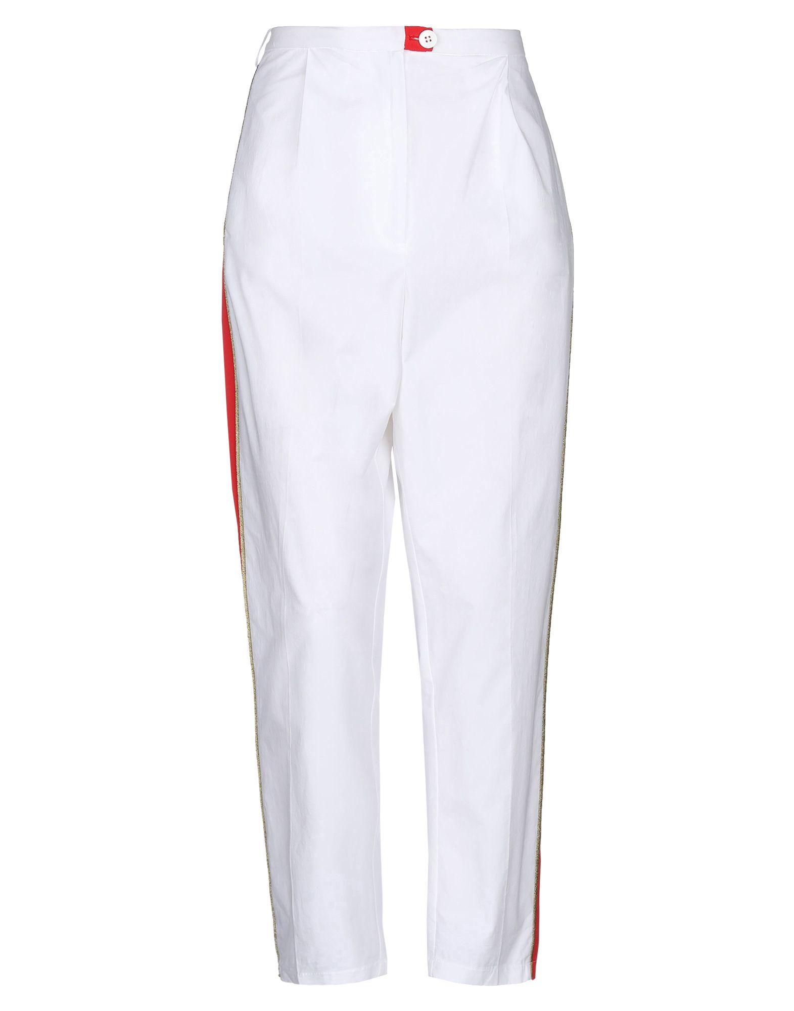 우븐, 라메, 사이드 스트라이프, 장식 디테일 솔리드 컬러, 하이 웨이스트, 테이퍼드 레그, 스키니, 멀티 포켓, 스트레치, 세탁기 세탁 또는 드라이클리닝, 건조기 사용불가, 표백 금지, 치노. 이미지