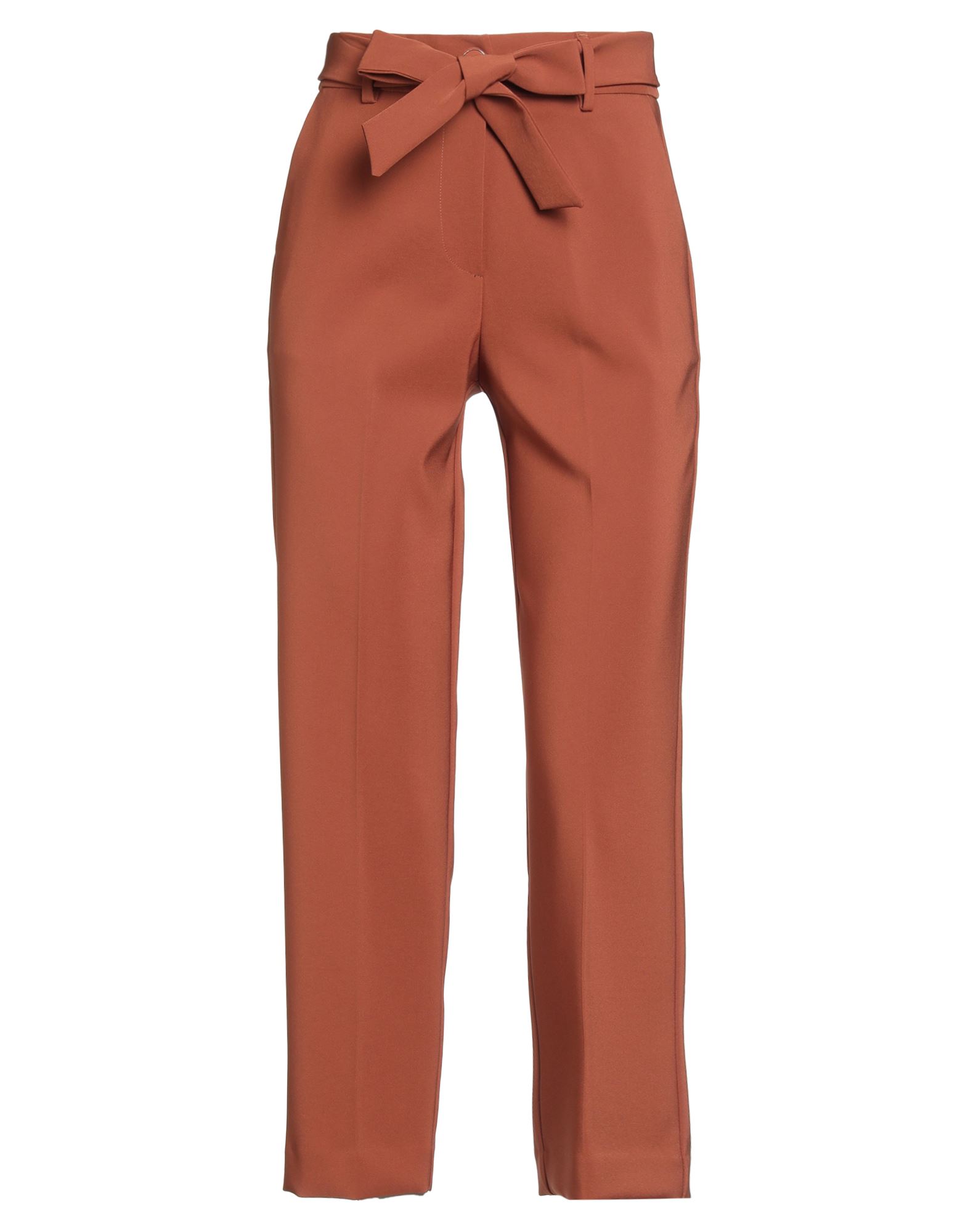 테이퍼드 팬츠, 크레이프, 스트레치 패브릭, 솔리드 컬러, 브랜드 로고, 벨트, 하이 웨이스트, 벨트 루프, 레귤러 핏, 지퍼 여밈, 1 버튼, 슬릿 포켓, 장식 포켓, 세탁기 세탁 또는 드라이클리닝, 표백 금지, 건조기 사용불가, 크롭트. 이미지