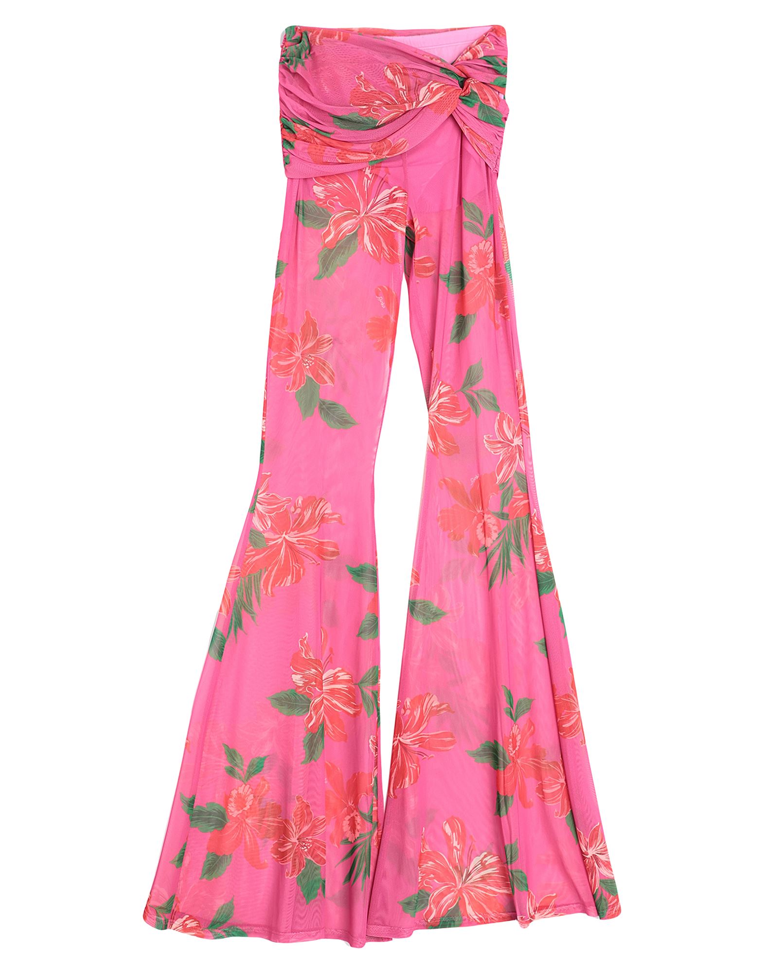 튤, 개더 디테일, 브랜드 로고, 플로럴 모티브, 하이 웨이스트, 스키니, 지퍼 여밈, 포켓 없음, 스트레치, 세탁기 세탁 또는 드라이클리닝, 표백 금지, 건조기 사용불가, 플레어 팬츠. 이미지