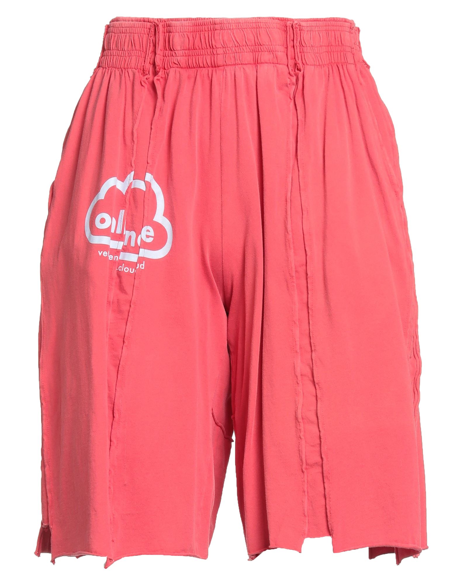 버뮤다 쇼츠, 저지, 프린트 디테일 솔리드 컬러, 브랜드 로고, 하이 웨이스트, 엘라스틱 웨이스트라인, 멀티 포켓, 세탁기로 세탁, 표백 금지, 건조기 사용불가. 이미지