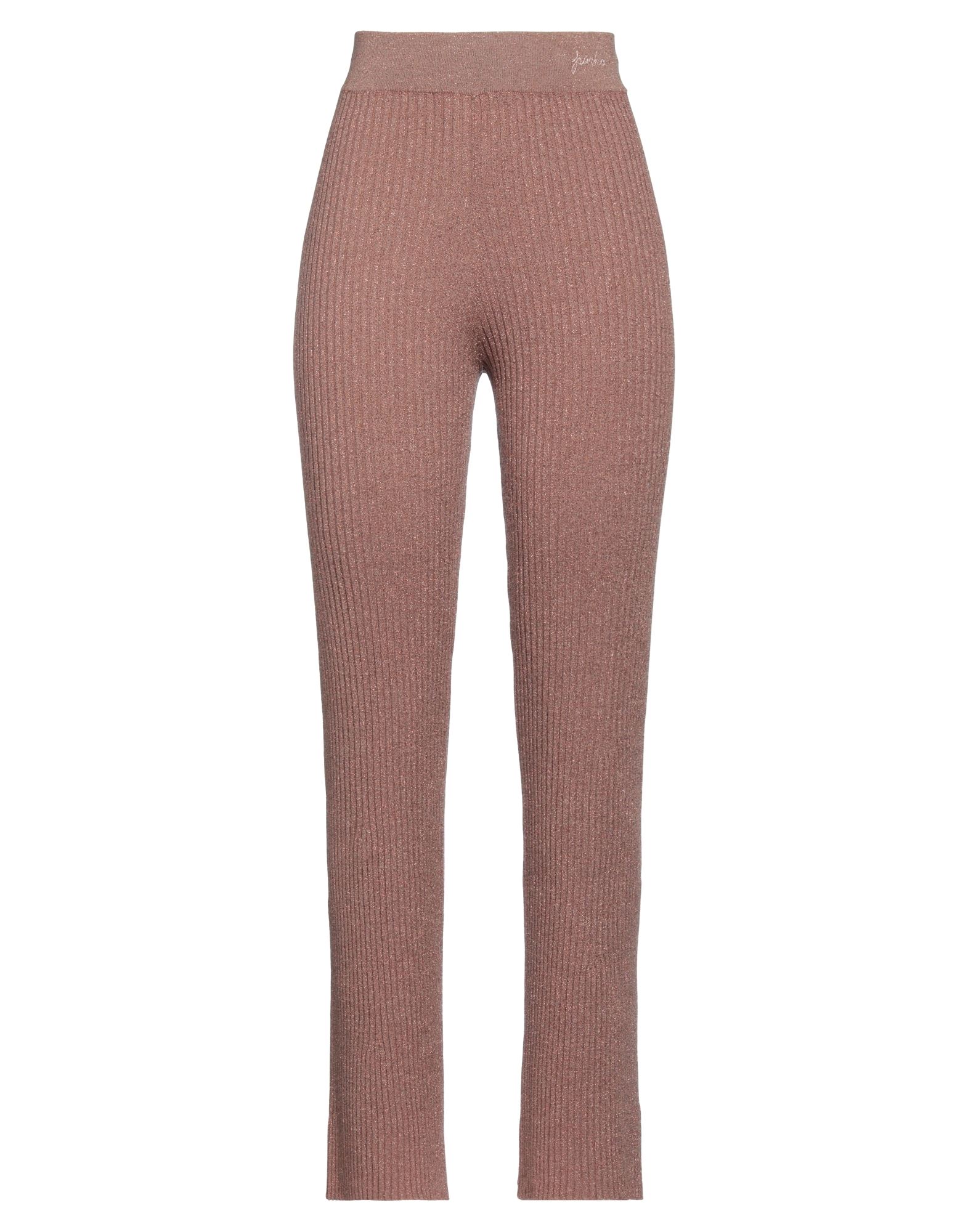 니트 소재, 라메, 라이트웨이트 니트, 브랜드 로고, 솔리드 컬러, 하이 웨이스트, 엘라스틱 웨이스트, 플레어 레그, 레귤러 핏, 포켓 없음, 손세탁 또는 드라이클리닝, 건조기 사용불가, 표백 금지, 기타 바지. 이미지