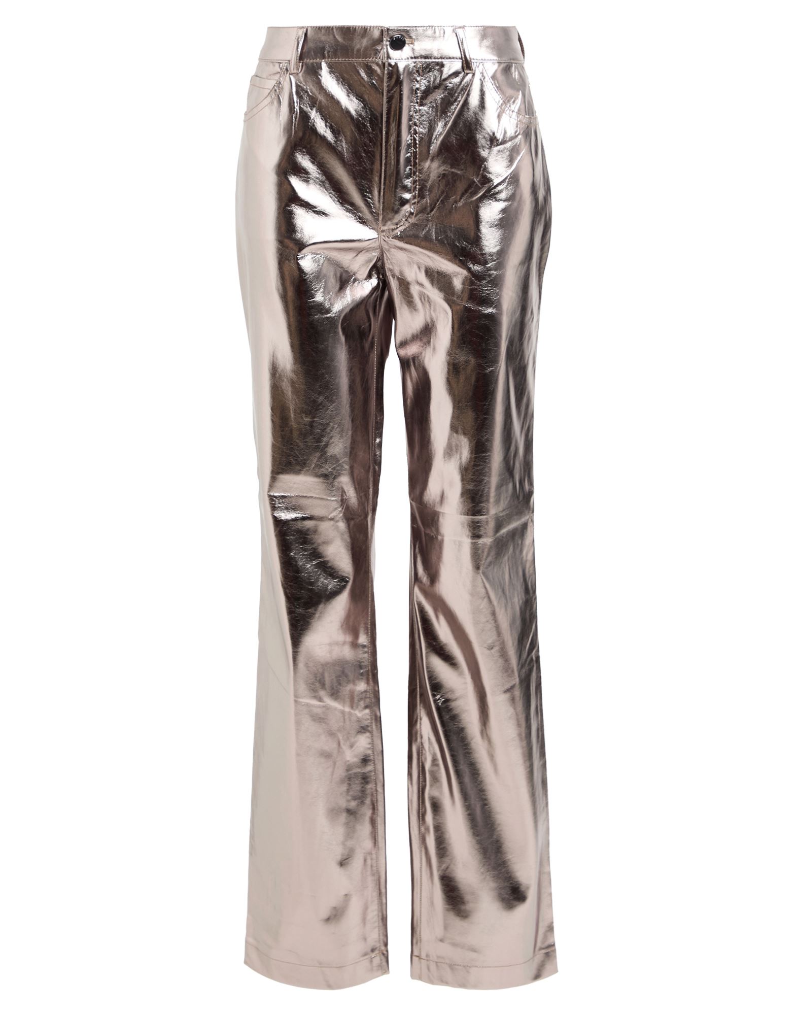 스트레이트 레그 팬츠, 인조가죽, 케이블 니트, 솔리드 컬러, 브랜드 로고, 하이 웨이스트, 벨트 루프, 레귤러 핏, 지퍼 여밈, 1 버튼, 멀티 포켓, 손세탁, 표백 금지, 건조기 사용불가, 다림질 금지. 이미지