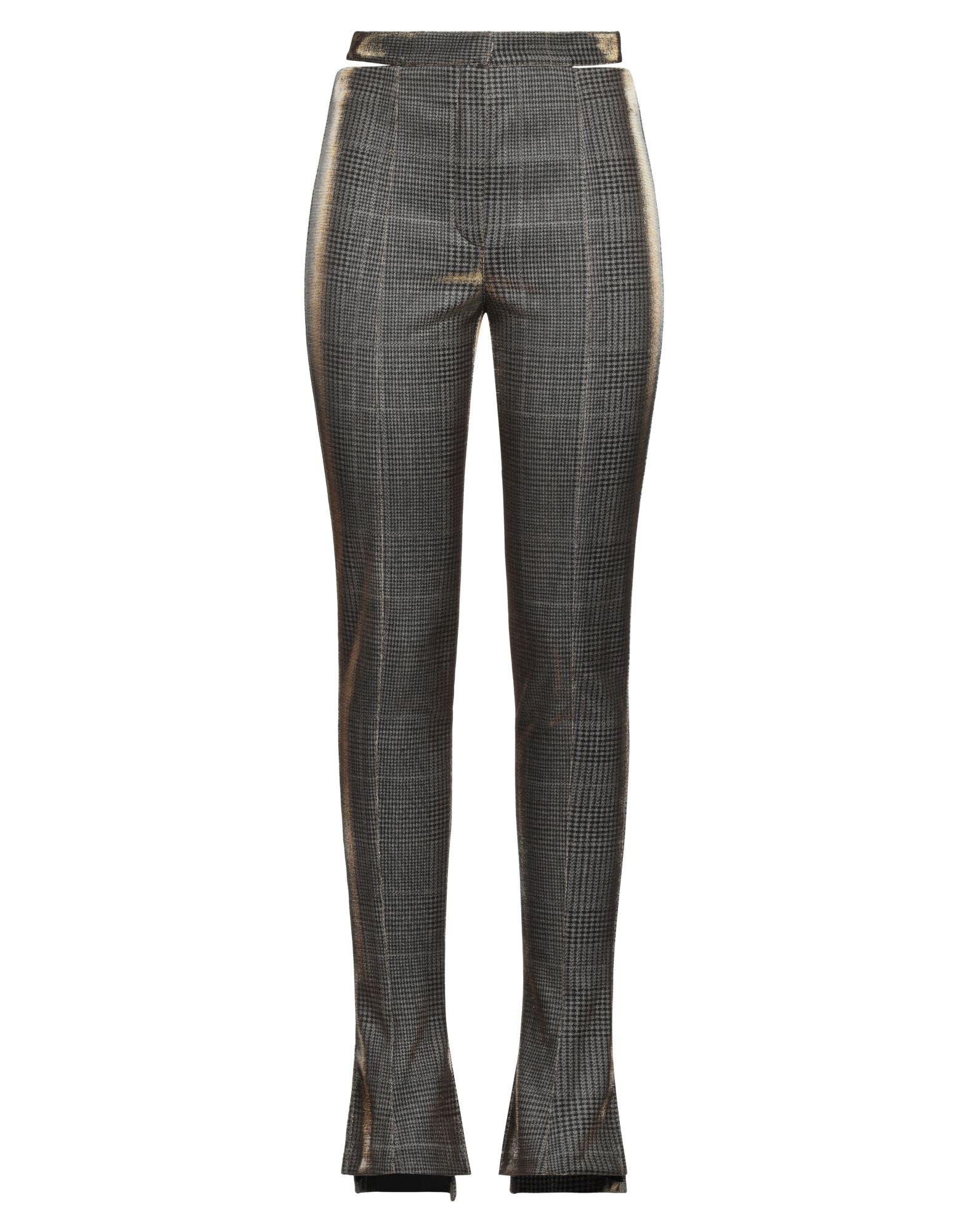 부츠컷 팬츠, 저지, 메탈릭 효과, 프린스 오브 웨일스, 장식 부착 없음, 하이 웨이스트, 레귤러 핏, 후크 여밈, 포켓 없음, 스트레치, 드라이클리닝, 건조기 사용불가, 다림질 금지. 이미지