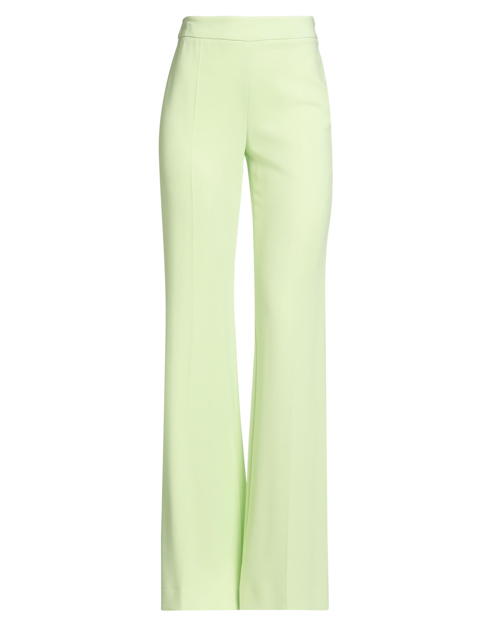 플레어 팬츠, 크레이프, 스트레치 패브릭, 솔리드 컬러, 장식 부착 없음, 노멀 웨이스트, 레귤러 핏, 후크 여밈, 지퍼 여밈, 포켓 없음, 드라이클리닝, 표백 금지, 건조기 사용불가. 이미지