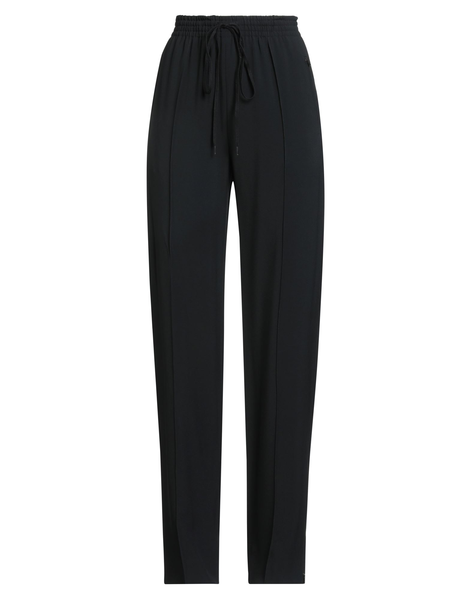 테이퍼드 팬츠, 크레이프, 솔리드 컬러, 장식 부착 없음, 하이 웨이스트, 엘라스틱 웨이스트라인, 컴포트 핏, 드로스트링 여밈, 지퍼 헴라인, 지퍼 포켓, 드라이클리닝, 표백 금지, 건조기 사용불가, 이 브랜드는 사이즈가 크게 나옵니다. 이미지