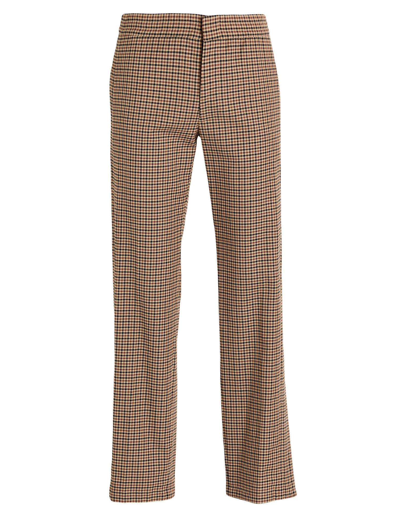 캐주얼 팬츠, 플란넬, 체크, 장식 부착 없음, 노멀 웨이스트, 드로스트링 웨이스트, 스트레이트 레그, 레귤러 핏, 지퍼 여밈, 스냅버튼 여밈, 지퍼 헴라인, 슬릿 포켓, 웰트 포켓, 드라이클리닝, 표백 금지, 건조기 사용불가. 이미지