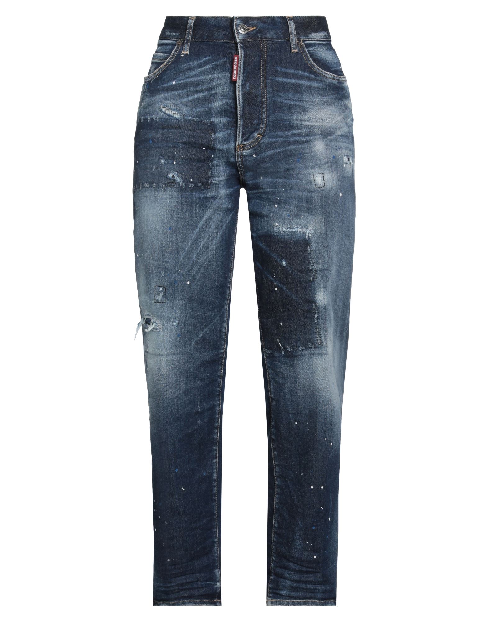 데님, 디스트레스드 효과, 바랜 효과, 브랜드 로고, 솔리드 컬러, 미디엄 워싱, 노멀 웨이스트, 벨트 루프, 스키니, 버튼 여밈, 멀티 포켓, 세탁기로 세탁, 표백 금지, 건조기 사용불가, 스트레이트 레그 진. 이미지