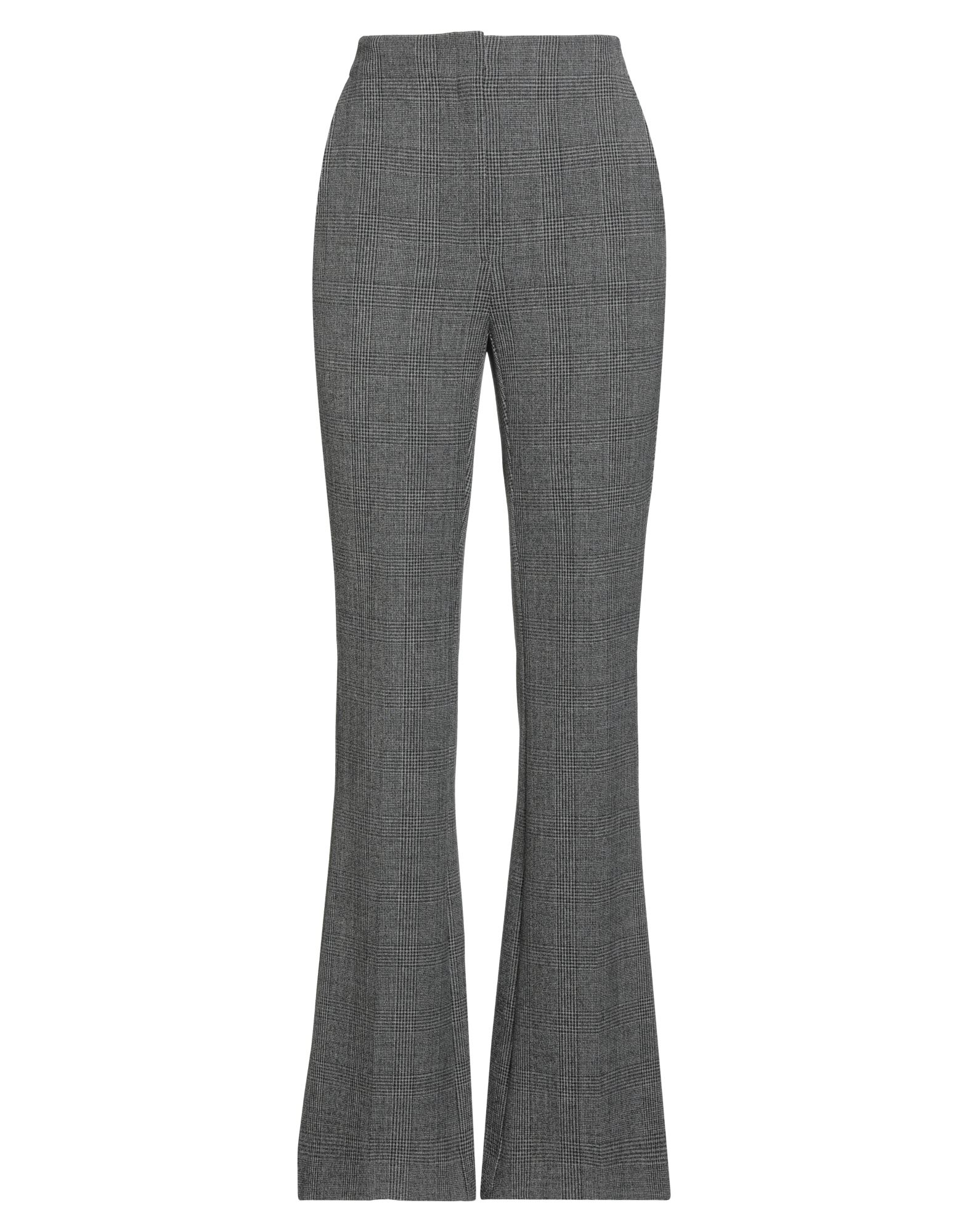 플레어 팬츠, 크레이프, 스트레치 패브릭, 프린스 오브 웨일스, 장식 부착 없음, 하이 웨이스트, 레귤러 핏, 지퍼 여밈, 후크 여밈, 슬릿 포켓, 장식 포켓, 세탁기 세탁 또는 드라이클리닝, 표백 금지, 건조기 사용불가. 이미지