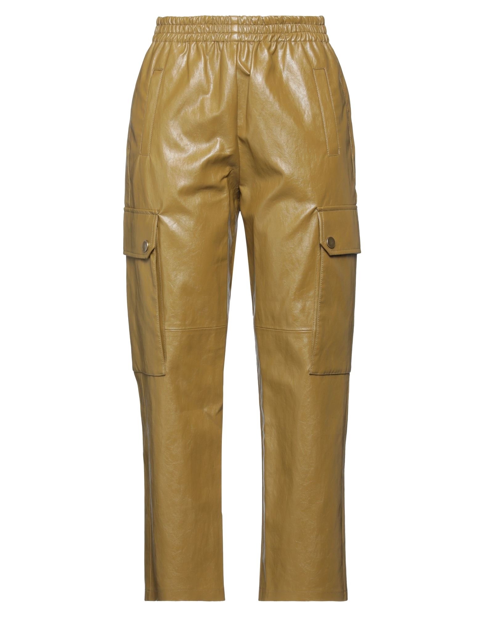 인조가죽, 장식 부착 없음, 솔리드 컬러, 하이 웨이스트, 엘라스틱 웨이스트, 테이퍼드 레그, 컴포트 핏, 멀티 포켓, 카고스타일 포켓. 이미지