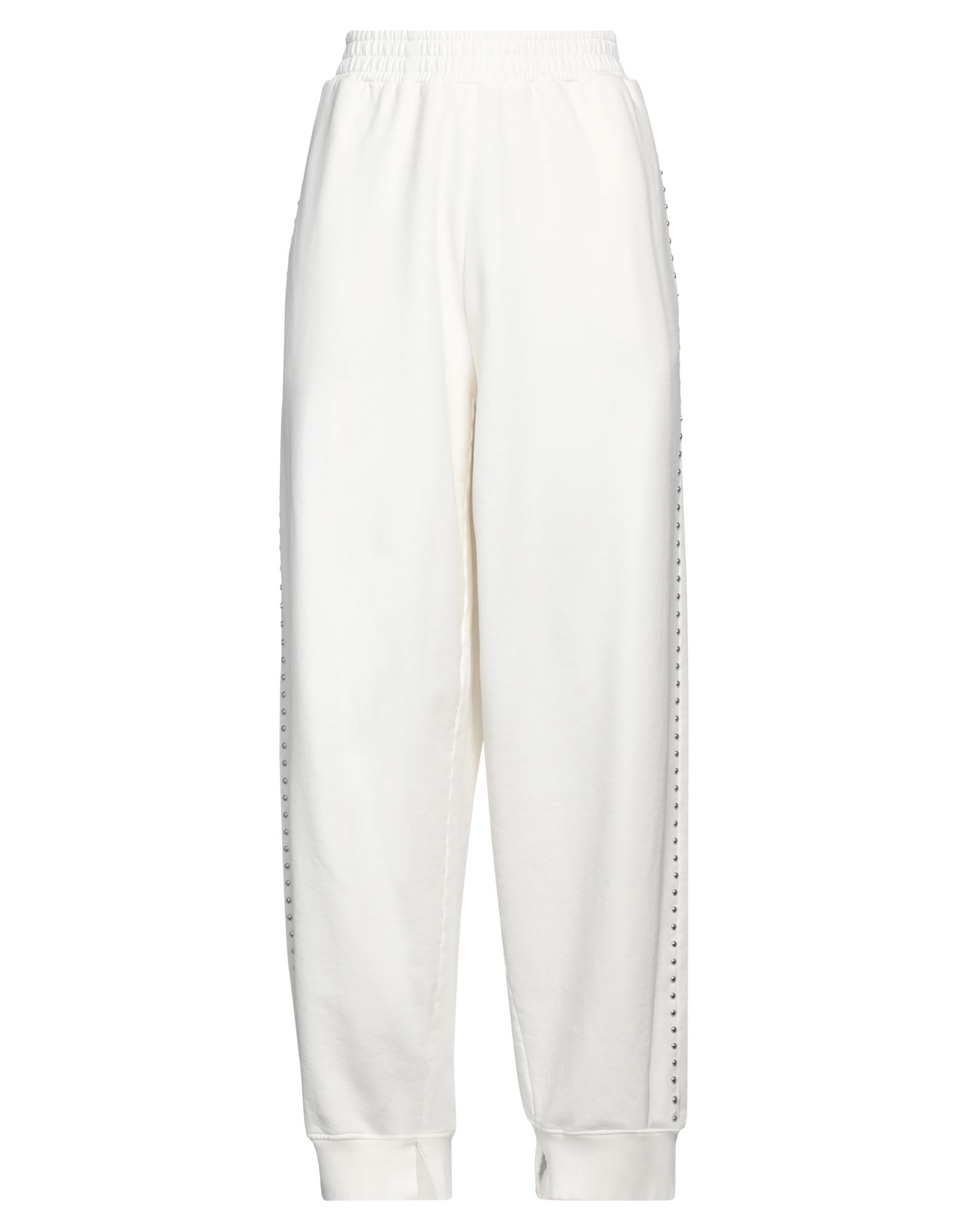 플리스, 스터드, 장식 디테일 솔리드 컬러, 하이 웨이스트, 엘라스틱 웨이스트, 테이퍼드 레그, 컴포트 핏, 프렌치 테리 소재 내부, 사이드 슬릿 헴라인, 멀티 포켓, 기타 바지. 이미지