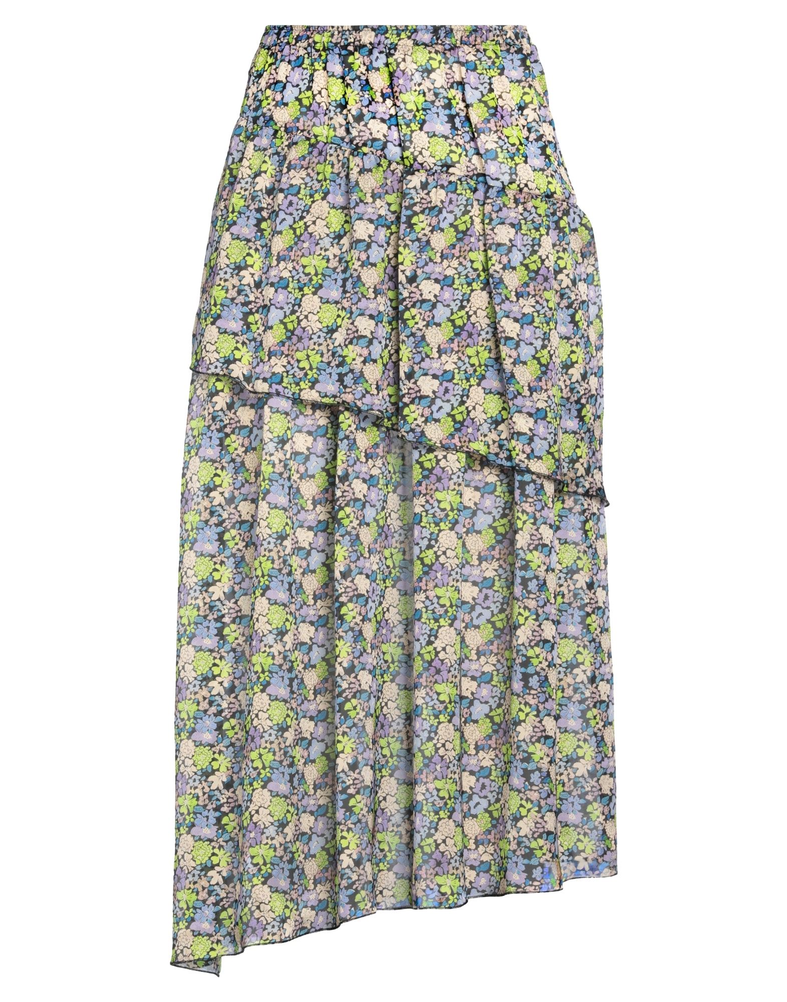 새틴, 장식 부착 없음, 플로럴 모티브, 엘라스틱 웨이스트라인, 안감없음, 포켓 없음, 세탁기로 세탁, 표백 금지, 건조기 사용불가, 플레어 스커트. 이미지