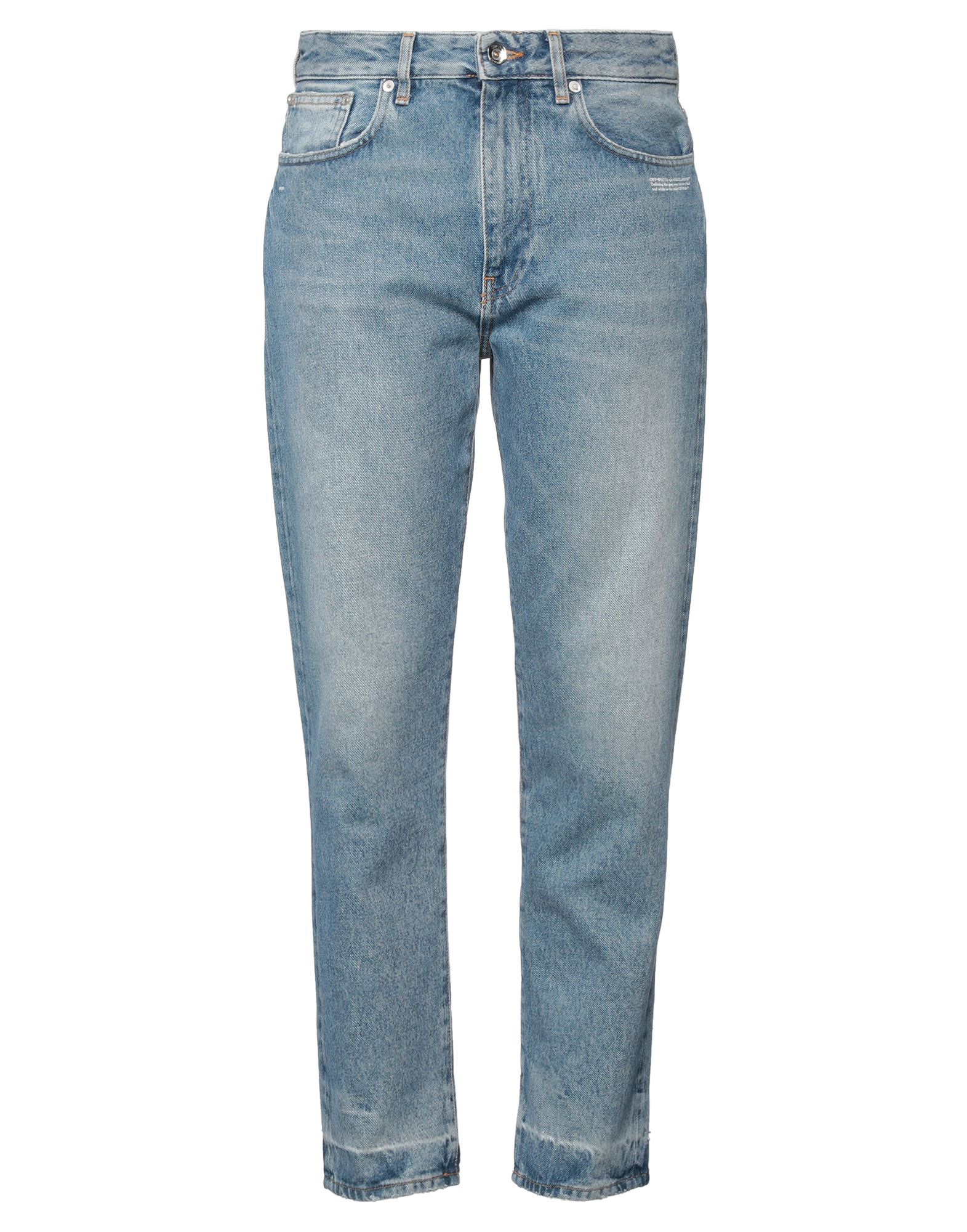 데님, 바랜 효과, 브랜드 로고, 가죽 디테일, 솔리드 컬러, 미디엄 워싱, 하이 웨이스트, 테이퍼드 레그, 레귤러 핏, 지퍼 클로저, 버튼 여밈, 멀티 포켓, 동물성 비섬유 자재 함유, 스트레이트 레그 스타일. 이미지