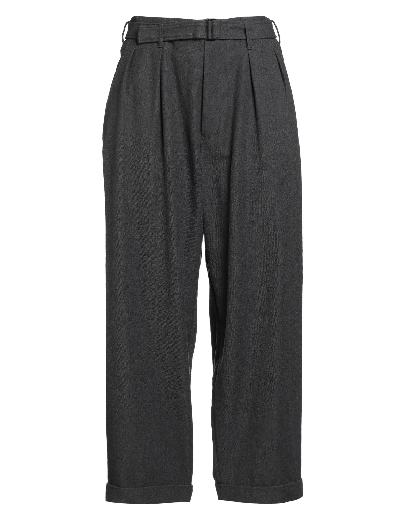 와이드 레그 팬츠, 플란넬, 솔리드 컬러, 벨트, 로우 크로치, 컴포트 핏, 1 버튼, 지퍼 여밈, 로 컷 밑단, 슬릿 포켓, 드라이클리닝, 표백 금지, 건조기 사용불가. 이미지