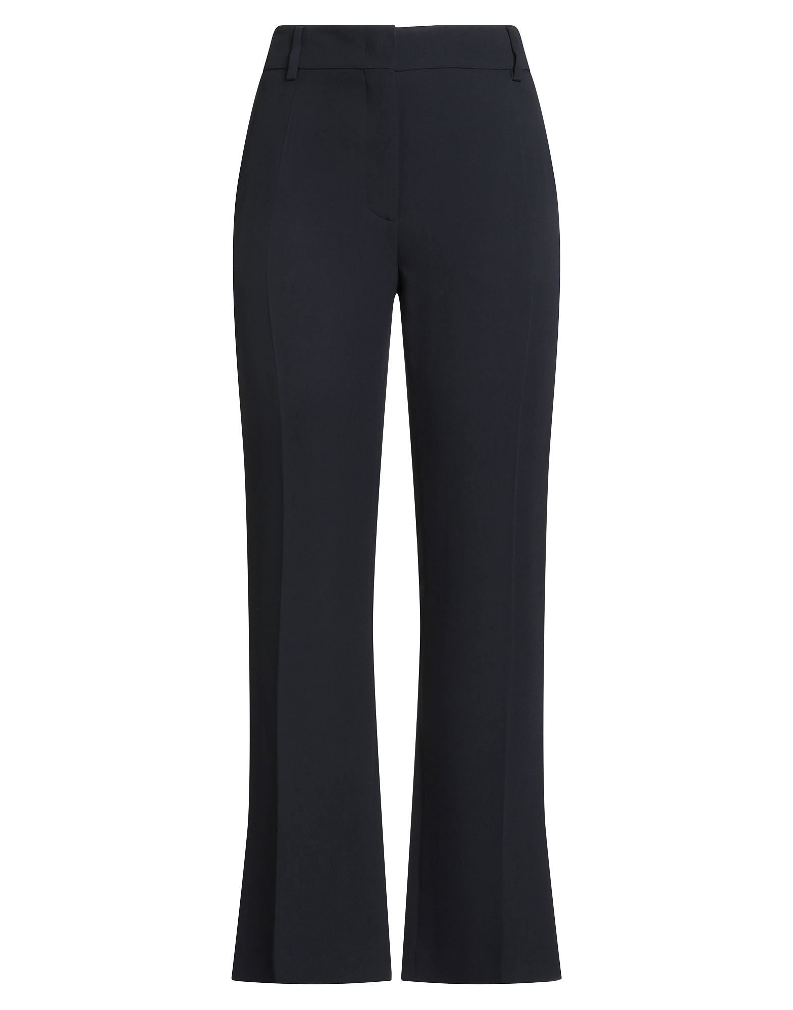 부츠컷 팬츠, 크레이프, 솔리드 컬러, 장식 부착 없음, 노멀 웨이스트, 레귤러 핏, 지퍼 여밈, 후크 여밈, 웰트 포켓, 슬릿 포켓, 드라이클리닝, 표백 금지, 건조기 사용불가. 이미지