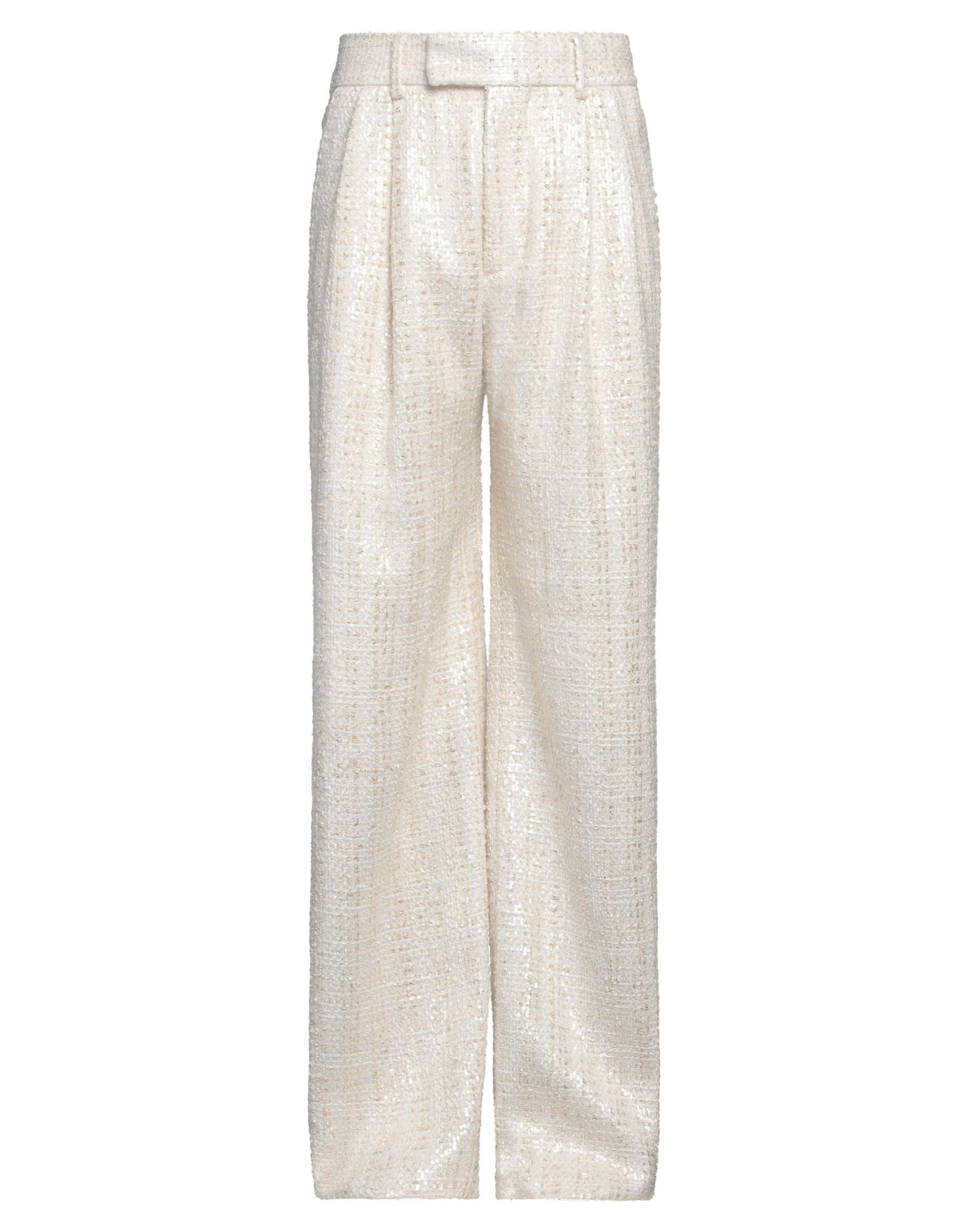 테일러드 팬츠, 트위드, 메탈릭 효과, 장식 디테일 솔리드 컬러, 시퀸, 하이 웨이스트, 스트레이트 레그, 레귤러 핏, 지퍼 여밈, 후크 여밈, 멀티 포켓, 드라이클리닝, 표백 금지, 건조기 사용불가. 이미지