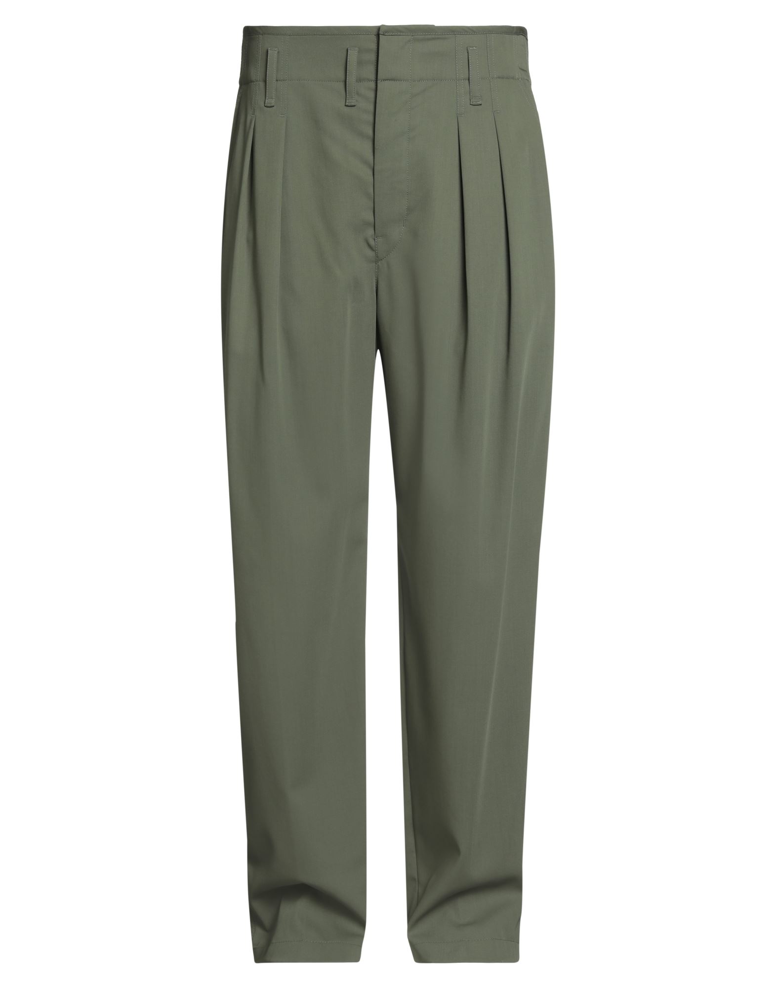 테일러드 팬츠, 울, 솔리드 컬러, 다트, 하이 웨이스트, 벨트 루프, 테이퍼드 레그, 레귤러 핏, 지퍼 여밈, 후크 여밈, 슬릿 포켓, 웰트 포켓, 드라이클리닝, 표백 금지, 건조기 사용불가, 오피스 룩이나 특별한 날에 적합한 품격 있는 포멀 스타일. 이미지