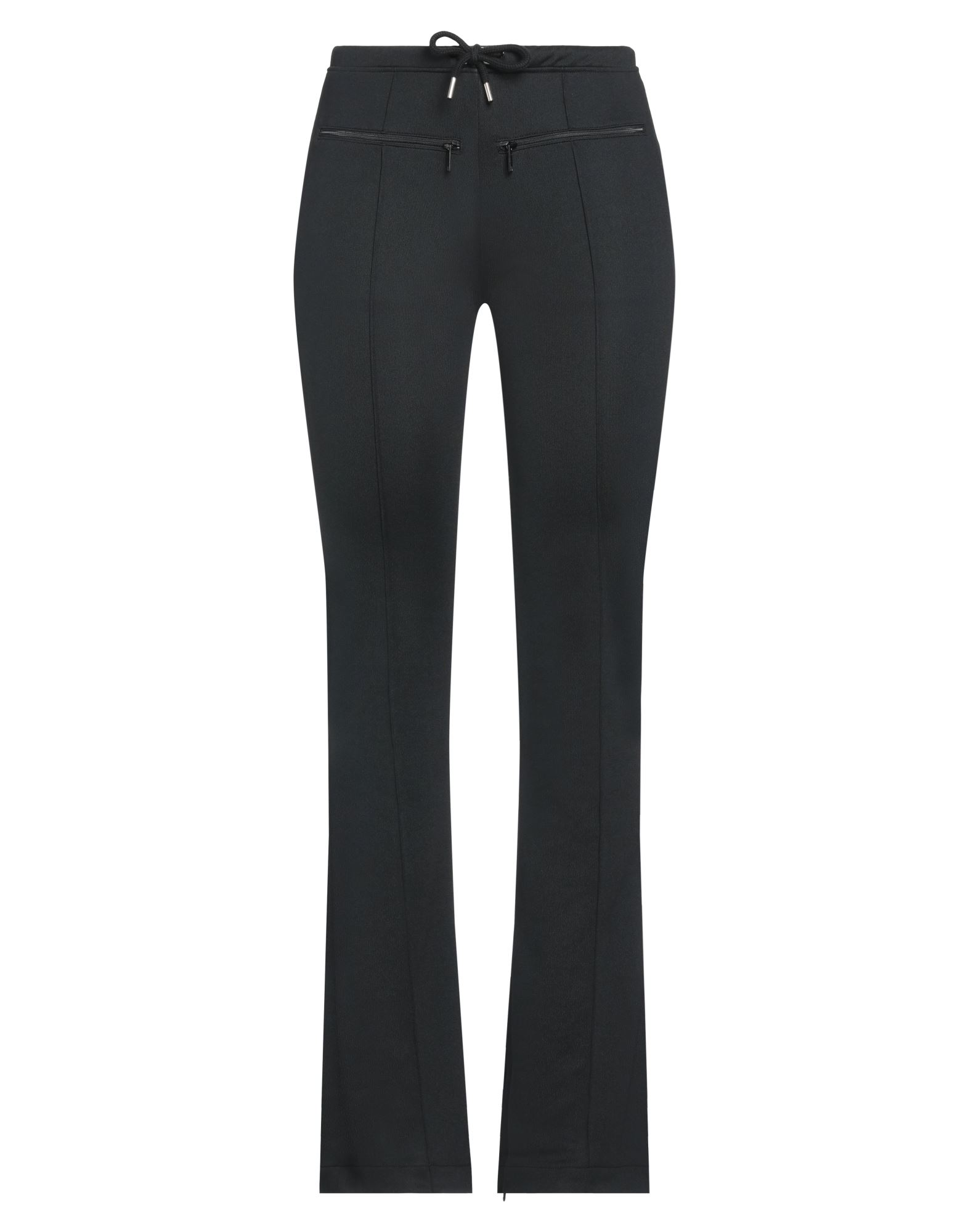 저지, 브랜드 로고, 솔리드 컬러, 노멀 웨이스트, 드로스트링 웨이스트, 레귤러 핏, 지퍼 헴라인, 멀티 포켓, 세탁기로 세탁, 표백 금지, 건조기 사용불가, 부츠컷 팬츠. 이미지