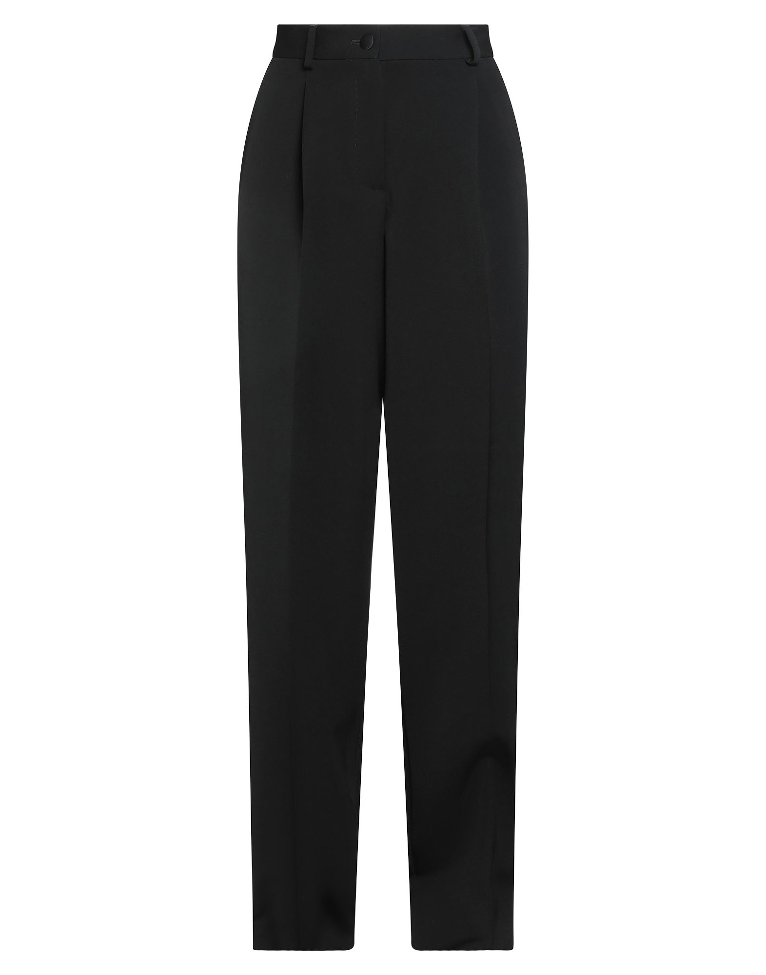 스트레이트 레그 팬츠, 울 보일, 새틴, 솔리드 컬러, 장식 부착 없음, 하이 웨이스트, 벨트 루프, 레귤러 핏, 지퍼 여밈, 1 버튼, 웰트 포켓, 슬릿 포켓, 드라이클리닝, 표백 금지, 건조기 사용불가, 편안함과 우아함이 결합된 격식을 갖춘 세련된 포멀 오피스 룩. 이미지