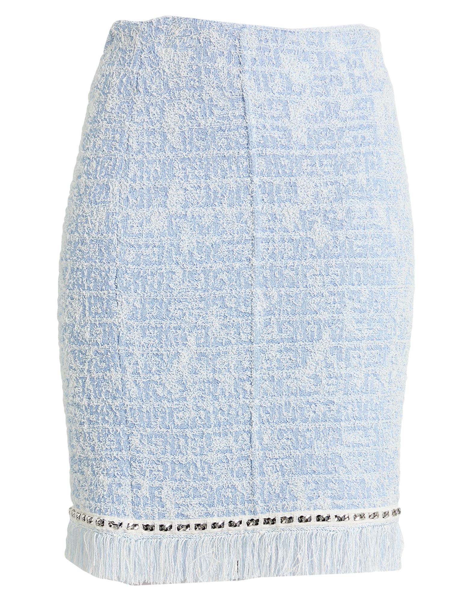 펜슬 스커트, 니트 소재, 라이트웨이트 니트, 투톤 패턴, 프린지, 장식 효과, 지퍼 여밈, 드라이클리닝, 표백 금지, 건조기 사용불가. 이미지