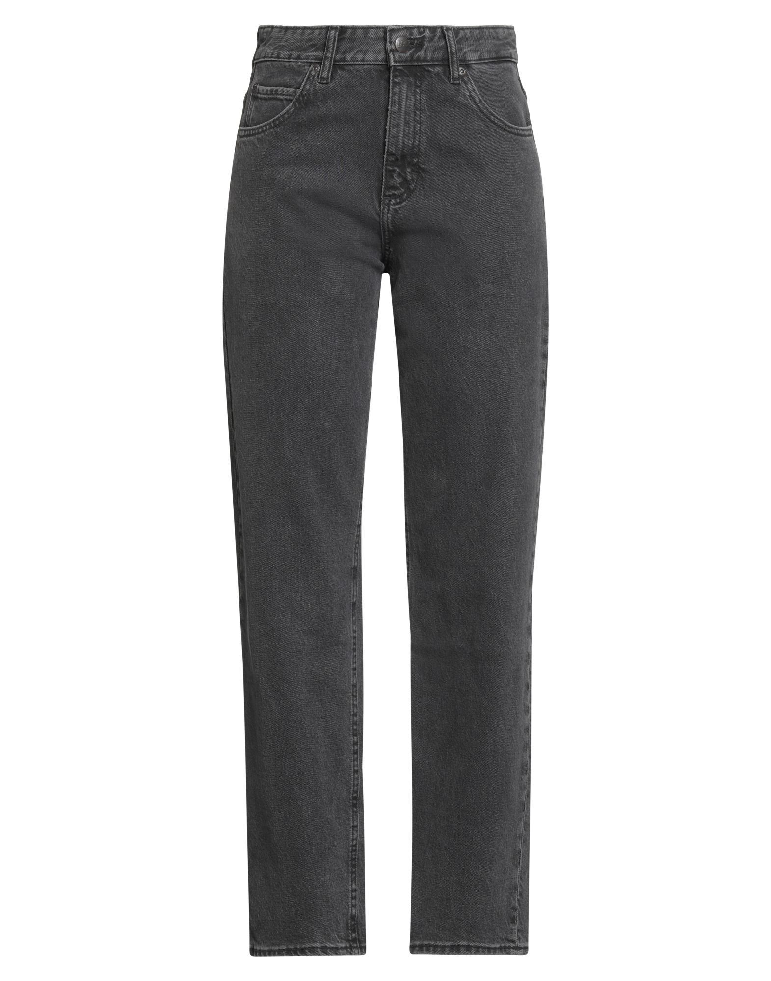 스트레이트 레그 진, 데님, 솔리드 컬러, 브랜드 로고, 컬러 워싱, 하이 웨이스트, 컴포트 핏, 1 버튼, 지퍼 여밈, 멀티 포켓, 세탁기로 세탁, 표백 금지, 건조기 사용불가. 이미지