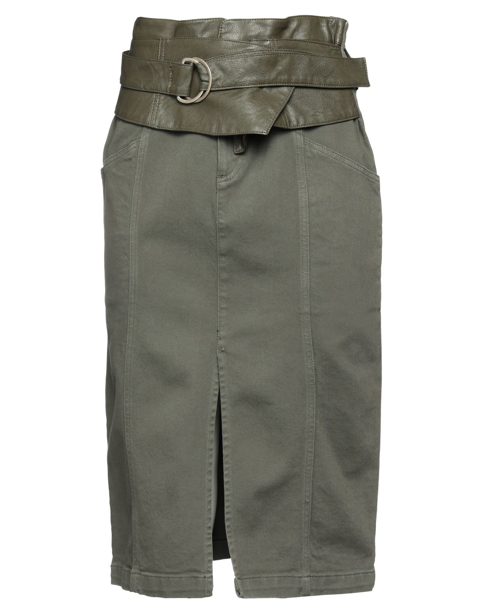 개버딘, 인조가죽, 벨트, 솔리드 컬러, 안감없음, 지퍼 여밈, 멀티 포켓, 스트레치, 플레어 스커트. 이미지